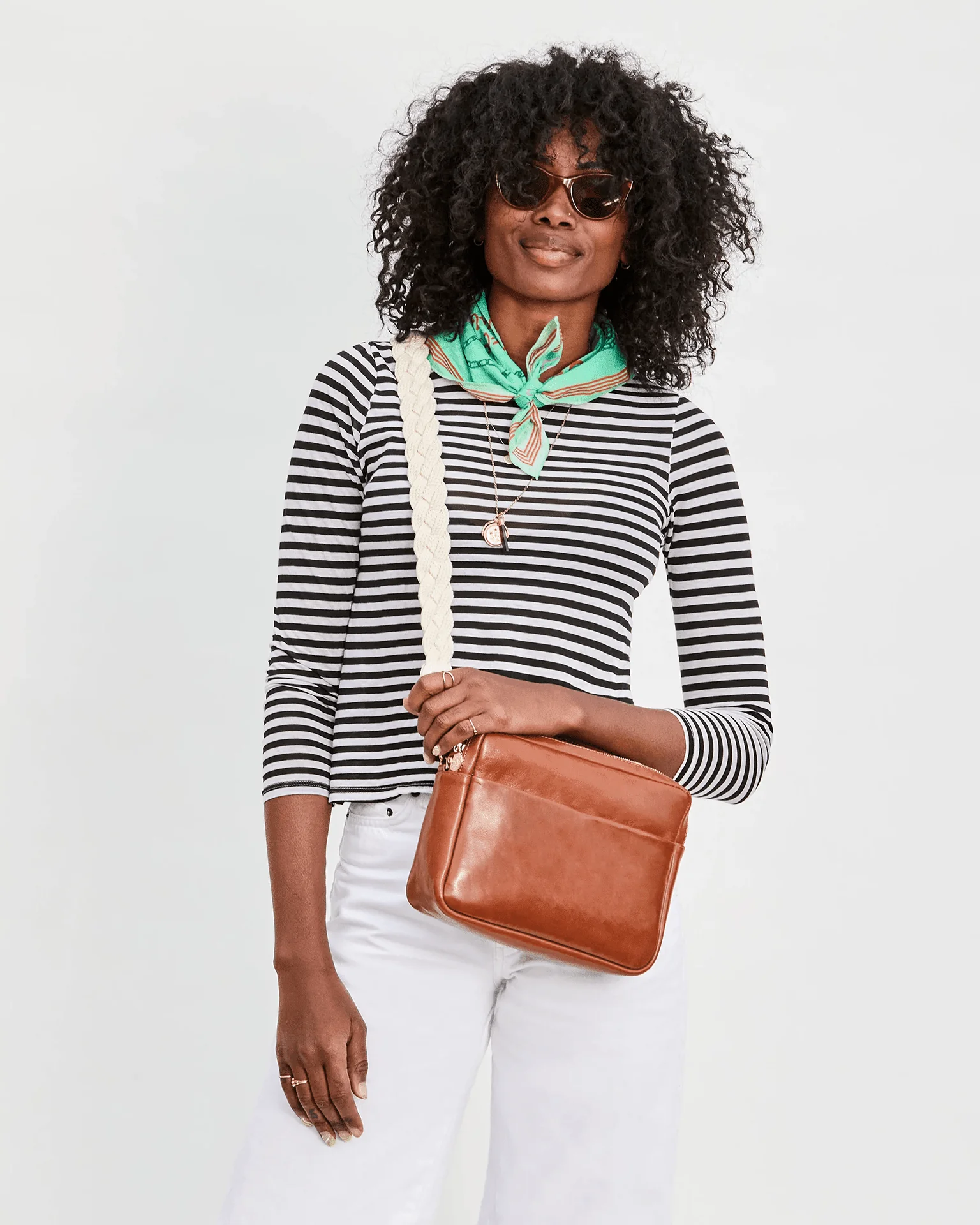 Braided Rope Crossbody Strap in Cream w/ Ltr Tabs - Image 3