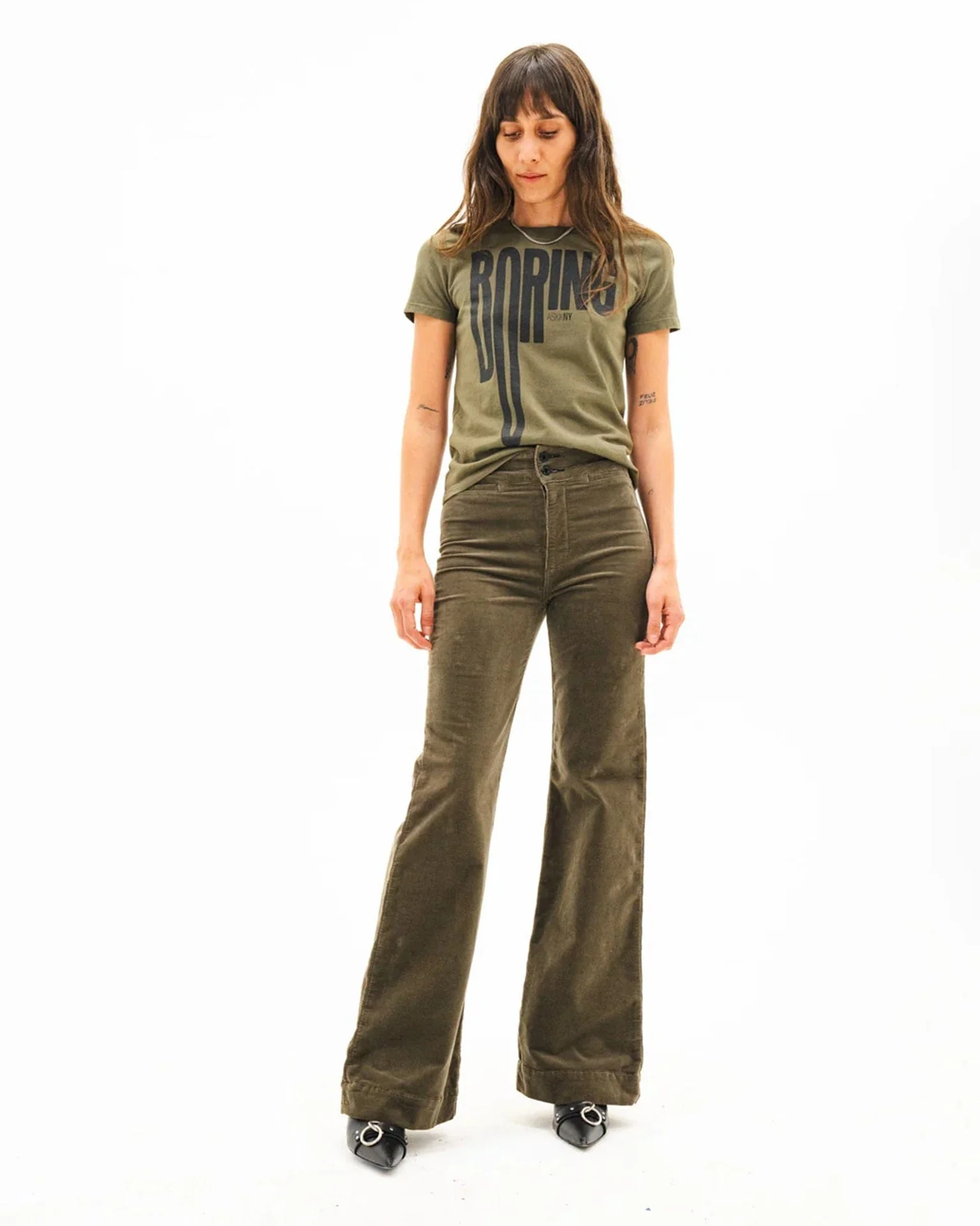 Brighton Corduroy Wide Leg in Safari Green - Image 2