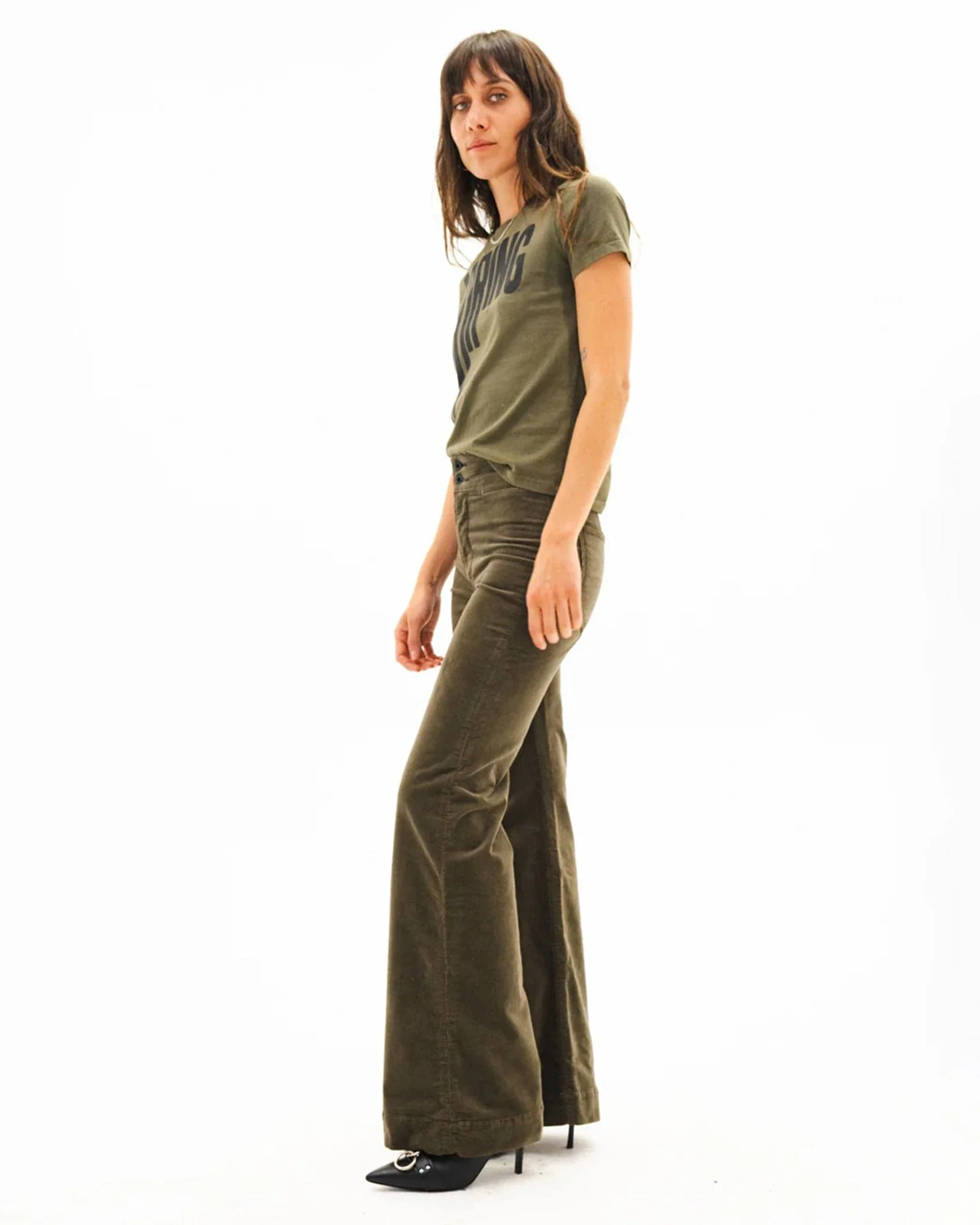 Brighton Corduroy Wide Leg in Safari Green - Image 3