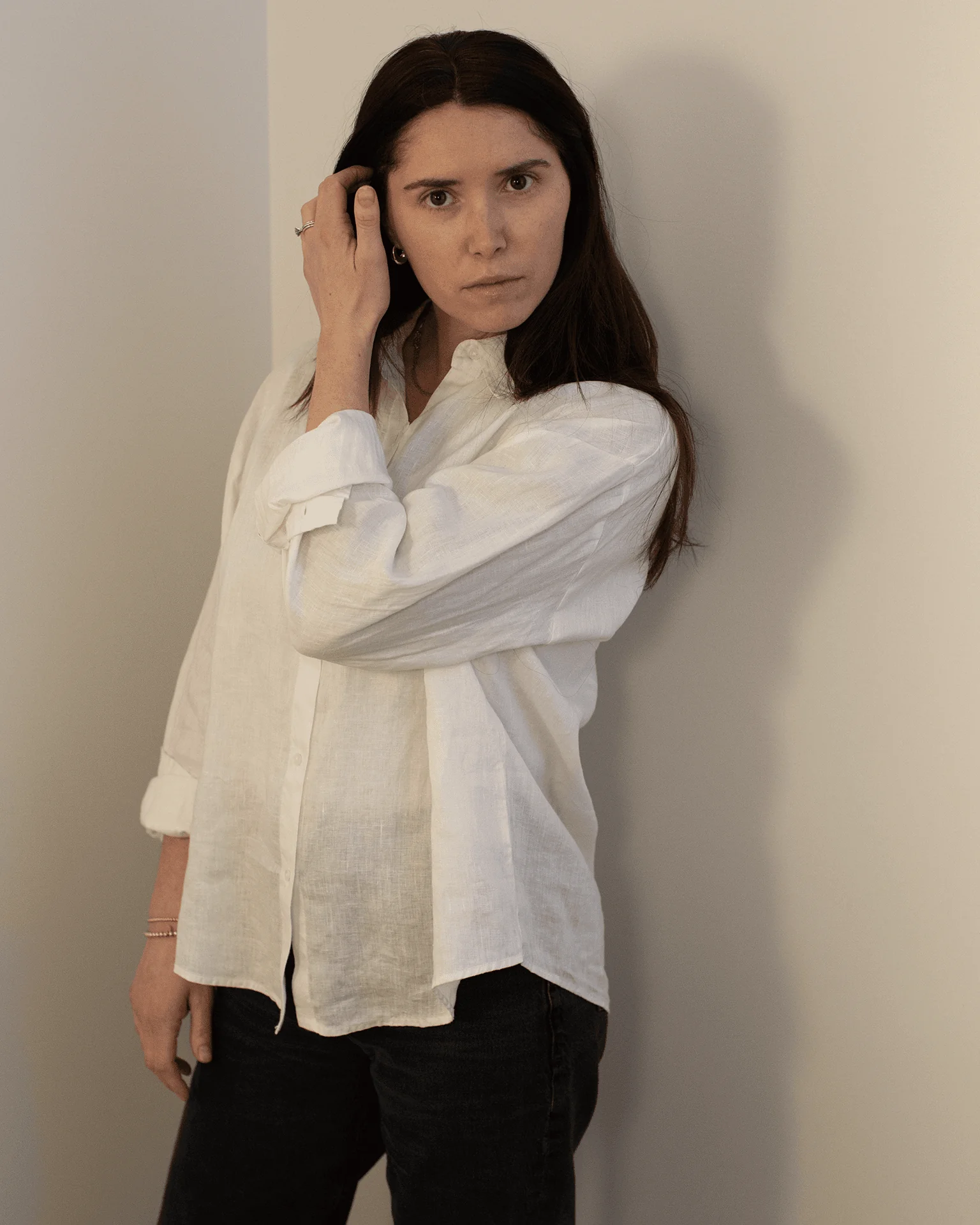 Brighton Long Sleeve Button Up in Chalk - Image 2