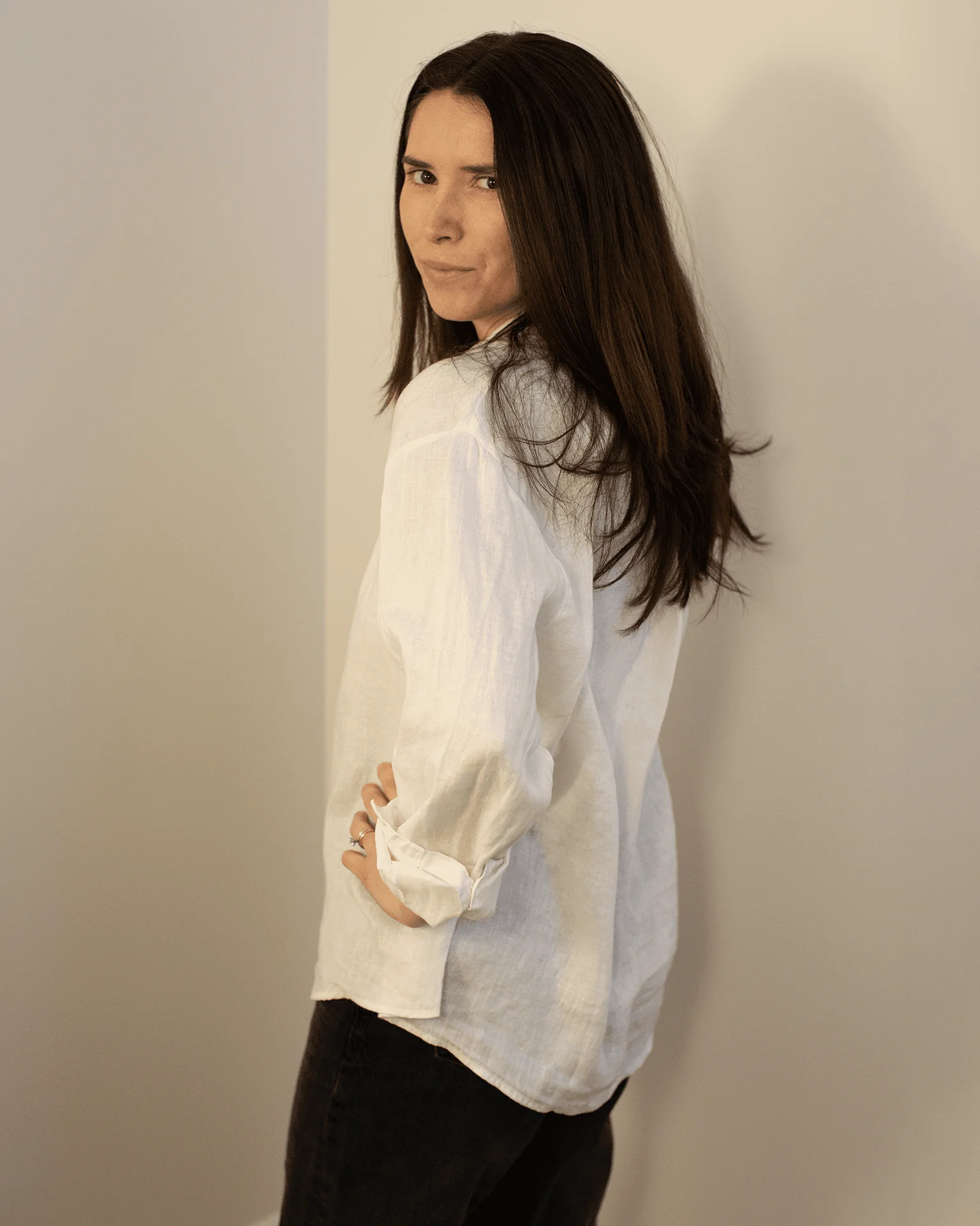 Brighton Long Sleeve Button Up in Chalk - Image 4