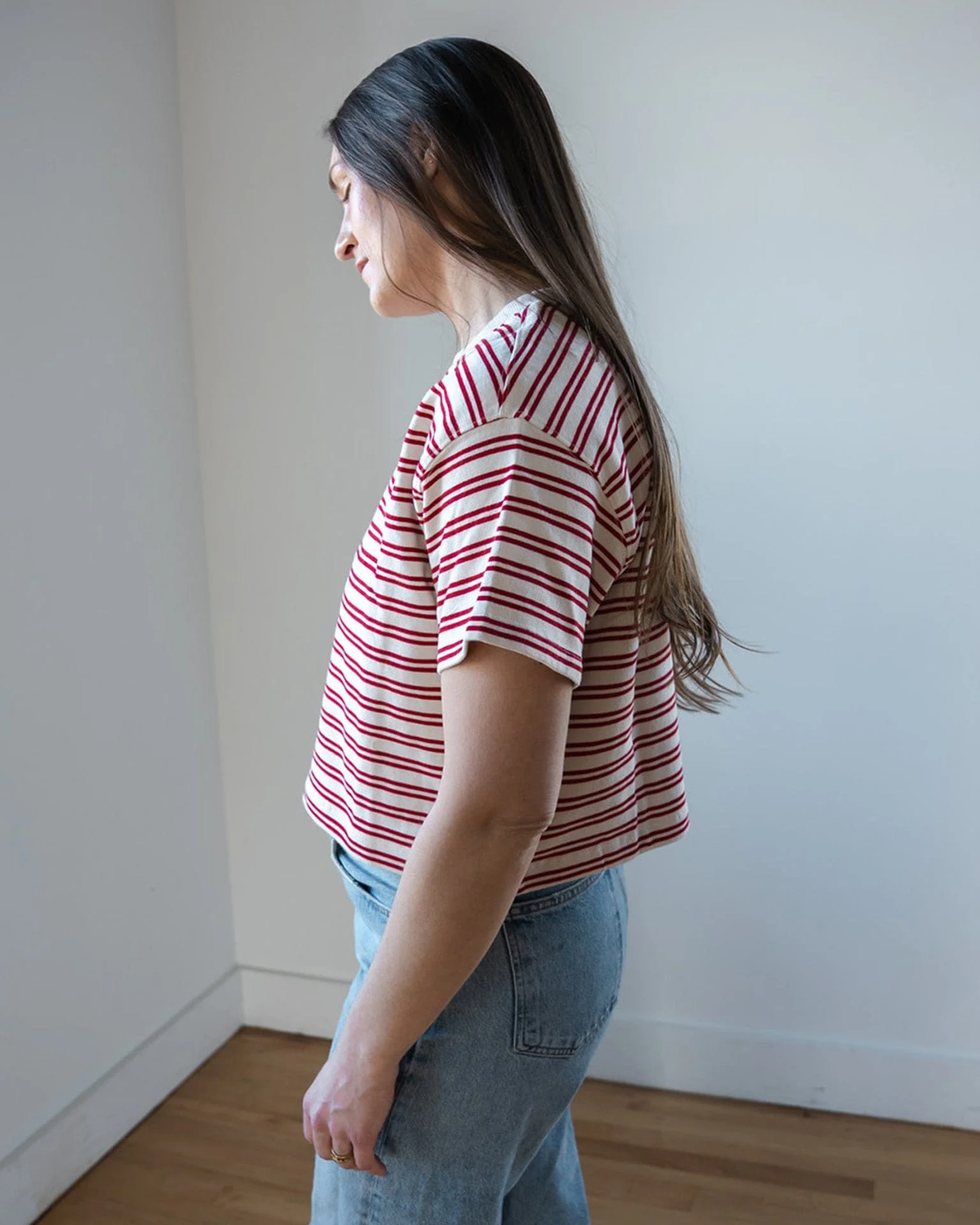Brissa Short Sleeve Crew Neck Top in Natural/Red - Image 2