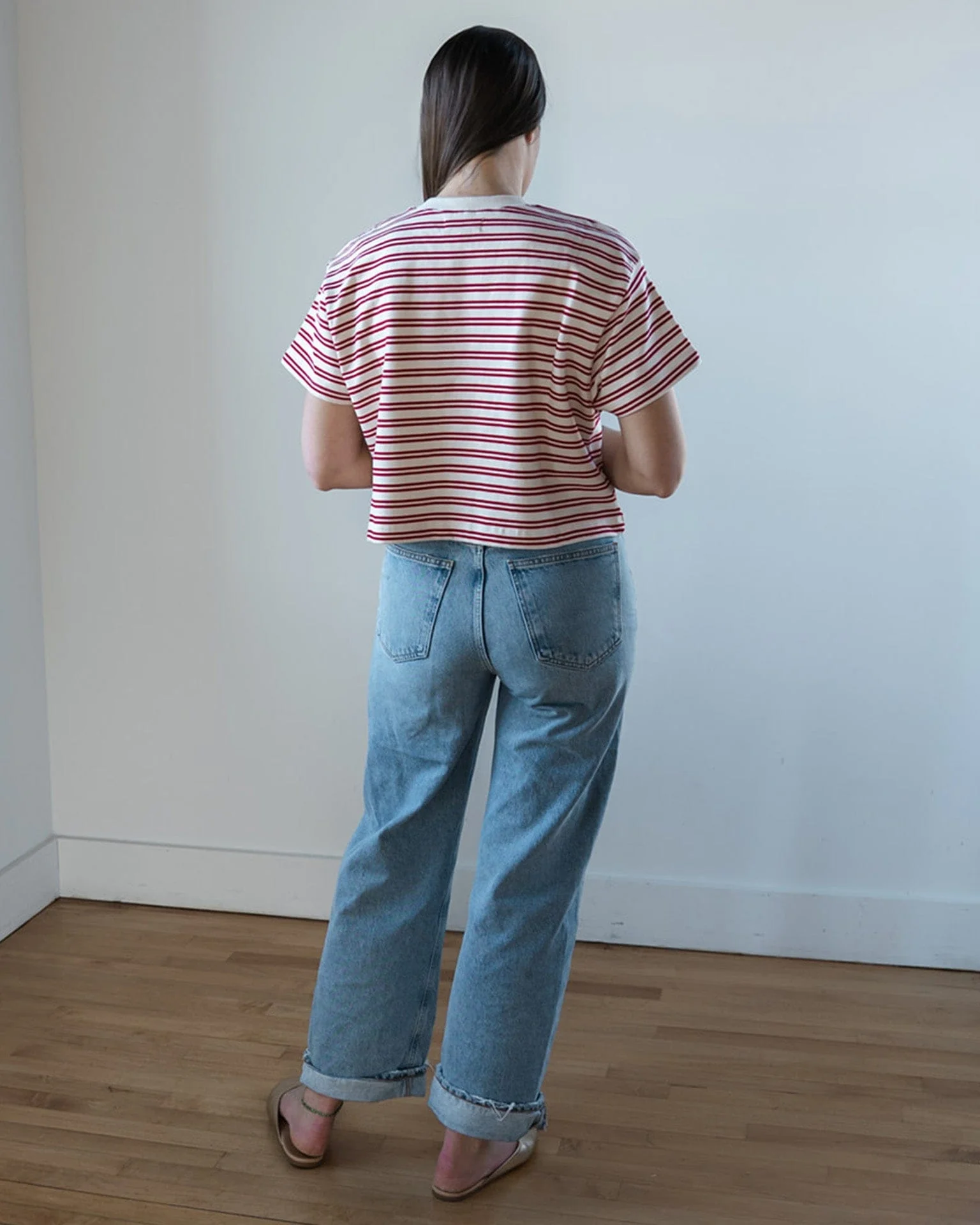 Brissa Short Sleeve Crew Neck Top in Natural/Red - Image 3