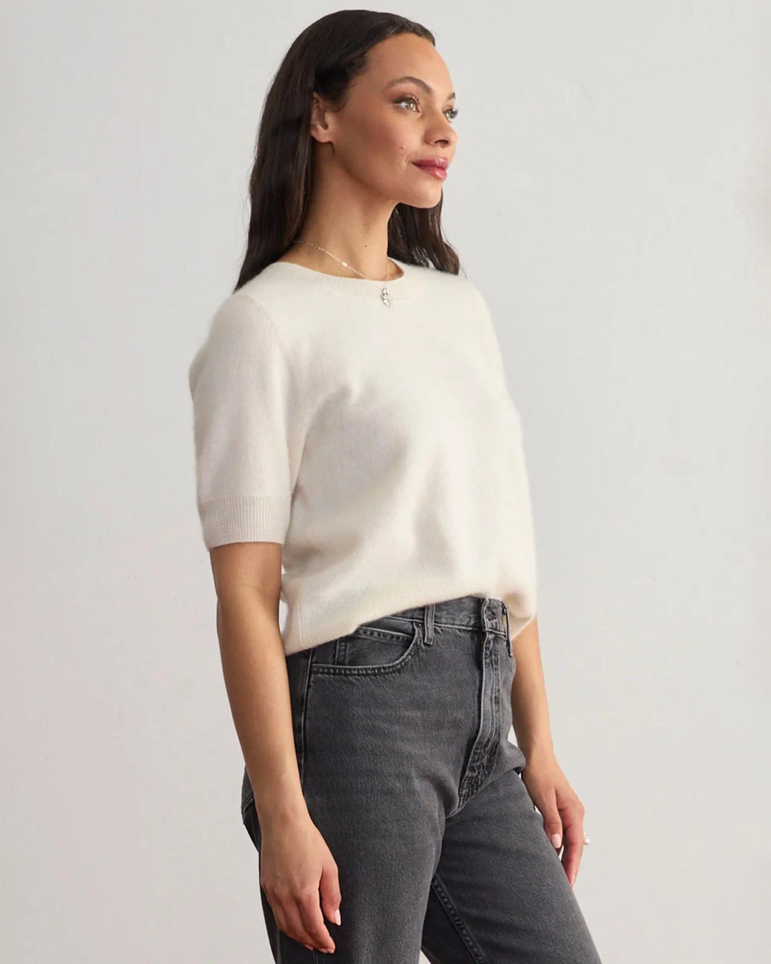 Brushed Cashmere Tee in Chalk - Image 2