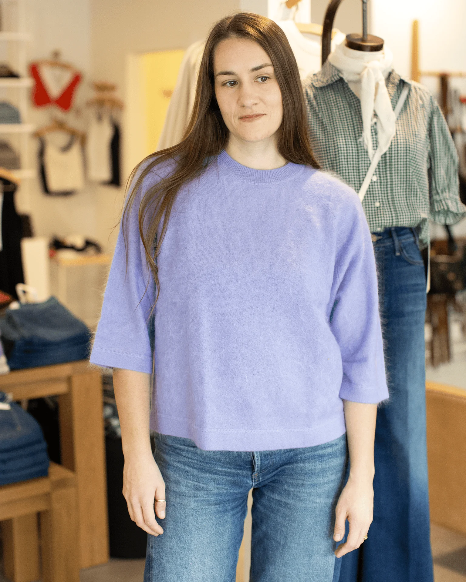 Brushed Oversized Elbow Sleeve Crew in Orchid