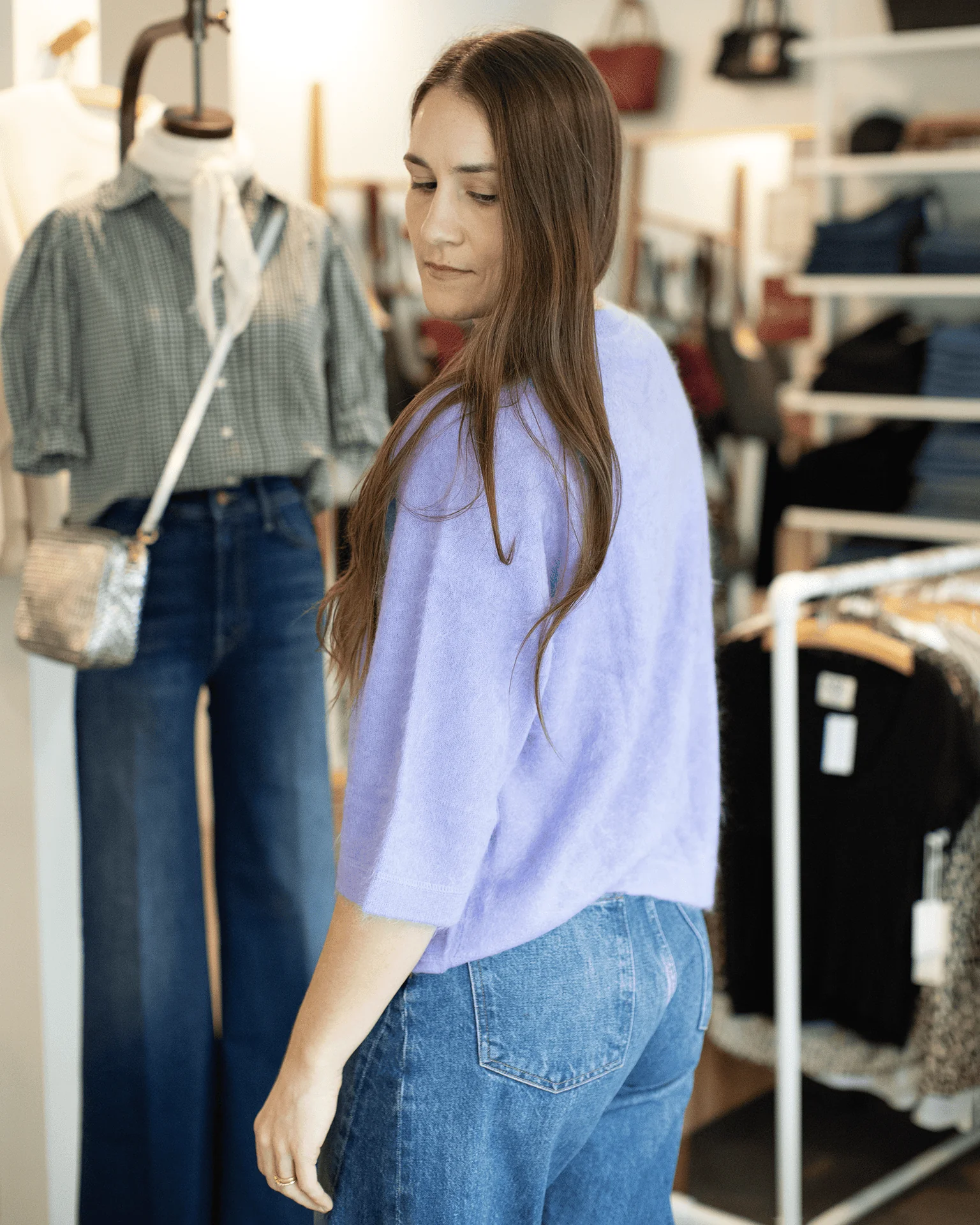 Brushed Oversized Elbow Sleeve Crew in Orchid - Image 2