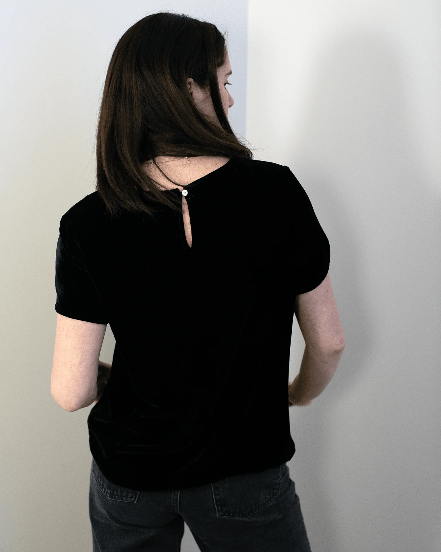 Button Back Crew Tee in Black - Image 3
