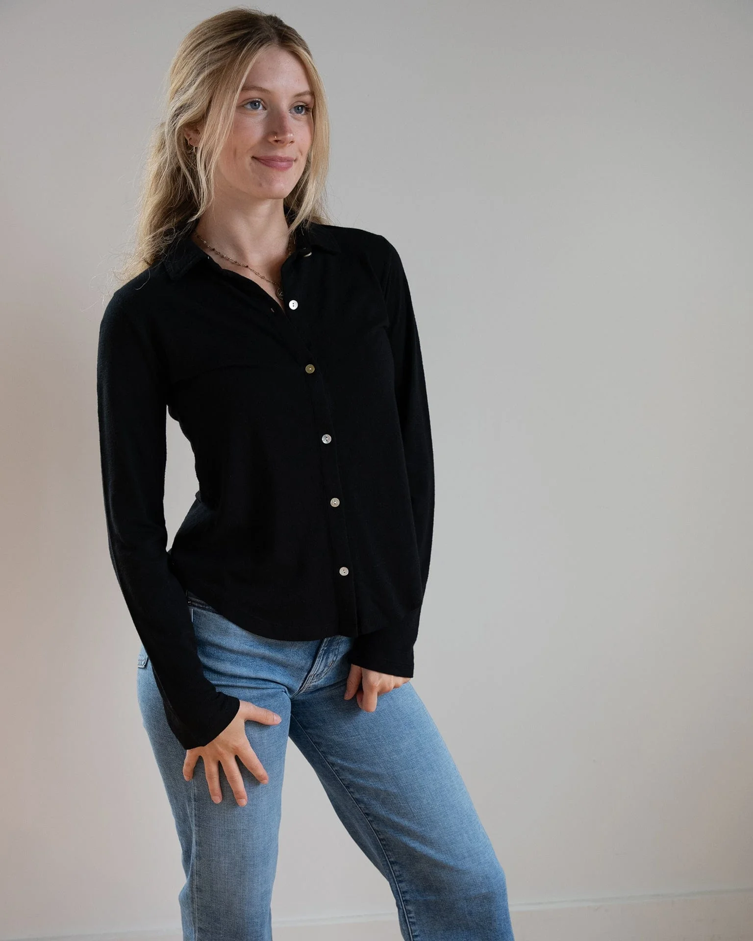 Button Up Knit Top in Black