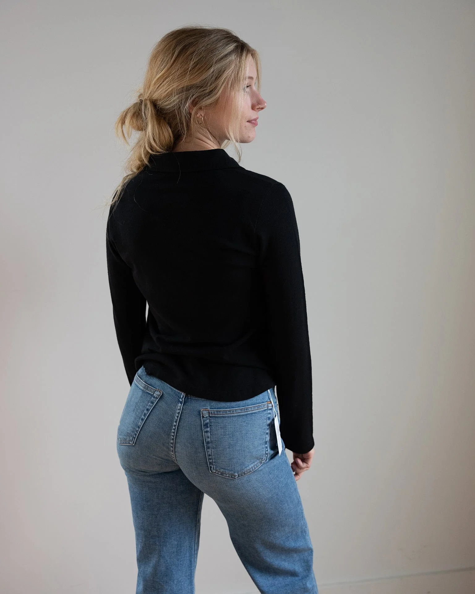Button Up Knit Top in Black - Image 2