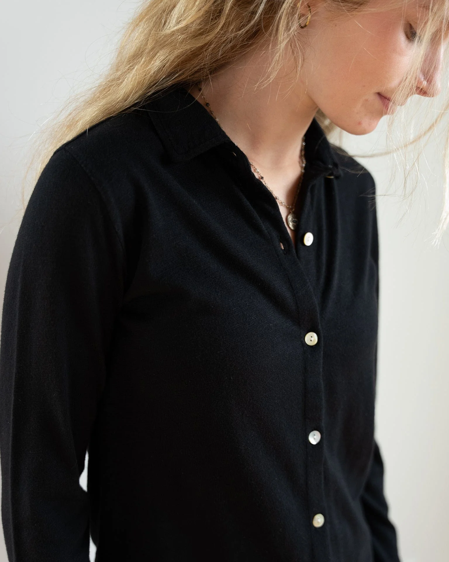 Button Up Knit Top in Black - Image 3