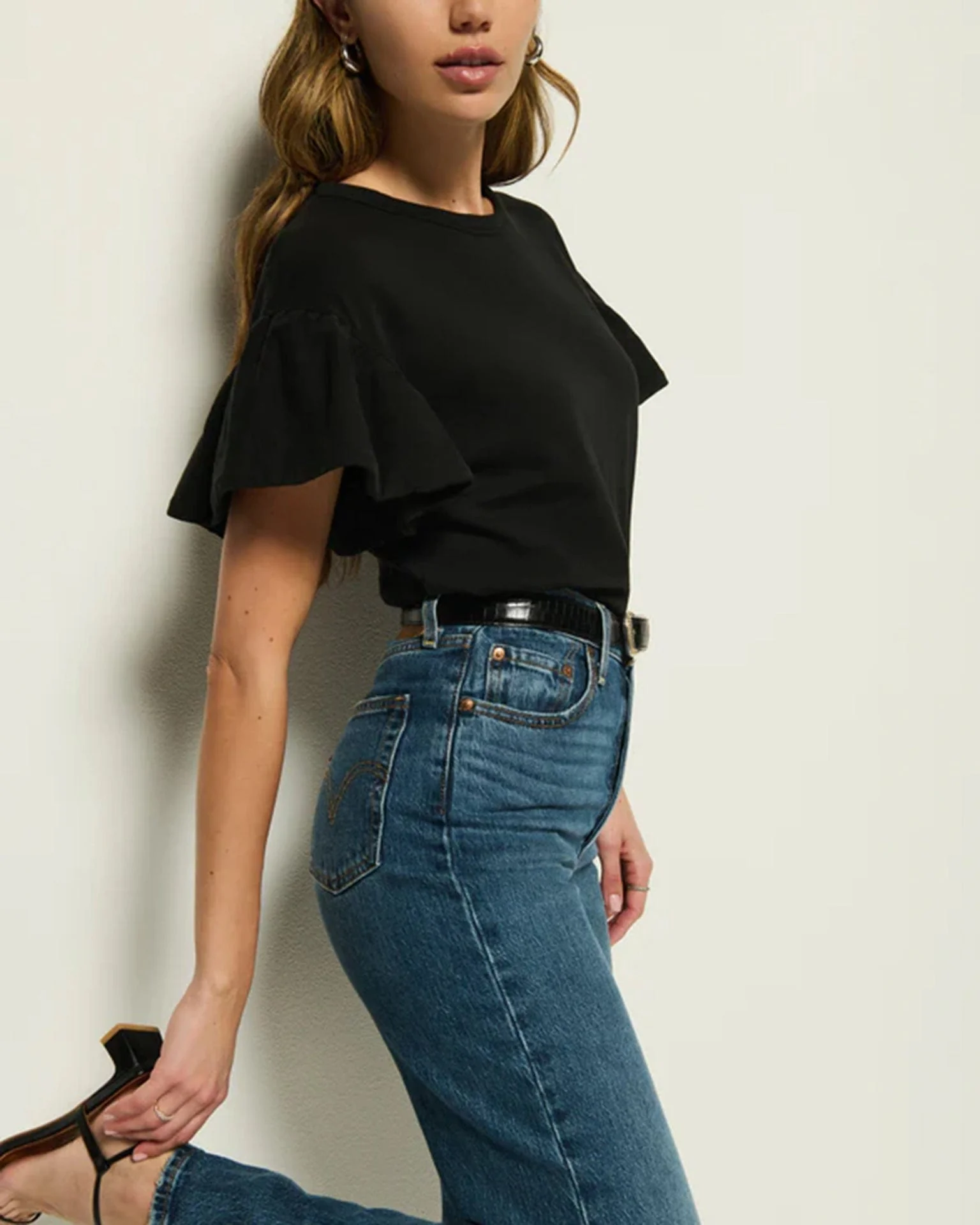 Camille Ruffle Sleeve Top in Jet Black - Image 2