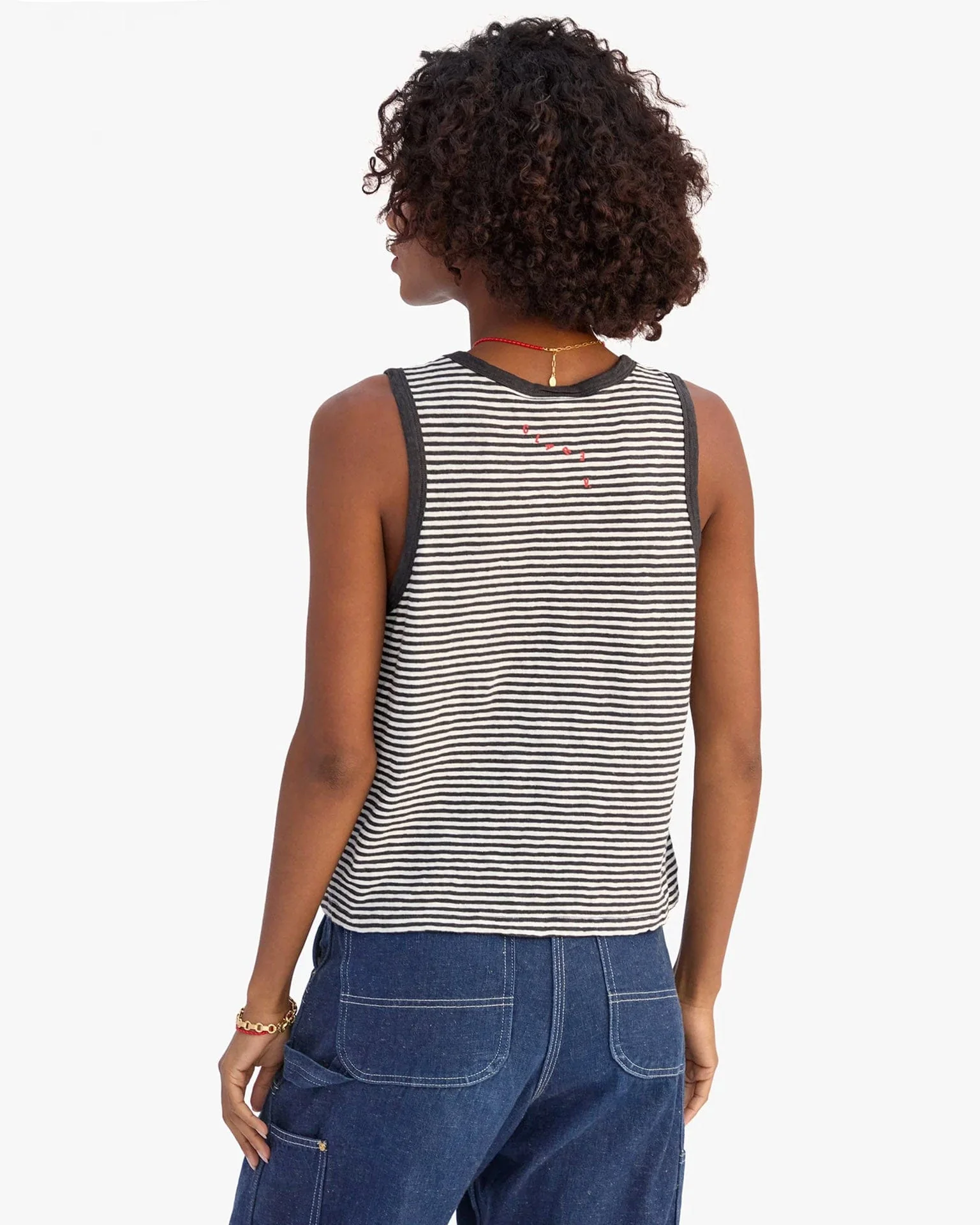 Camp Fit Cttn/Lnn Mini Stripe Tank in Black/Cream - Image 2