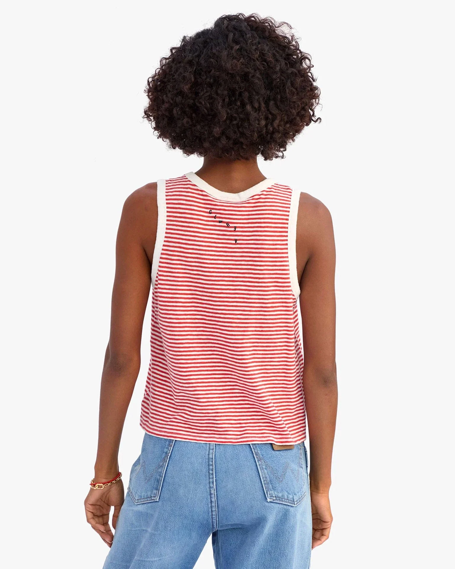Camp Fit Cttn/Lnn Mini Stripe Tank in Bright Poppy/Cream - Image 3