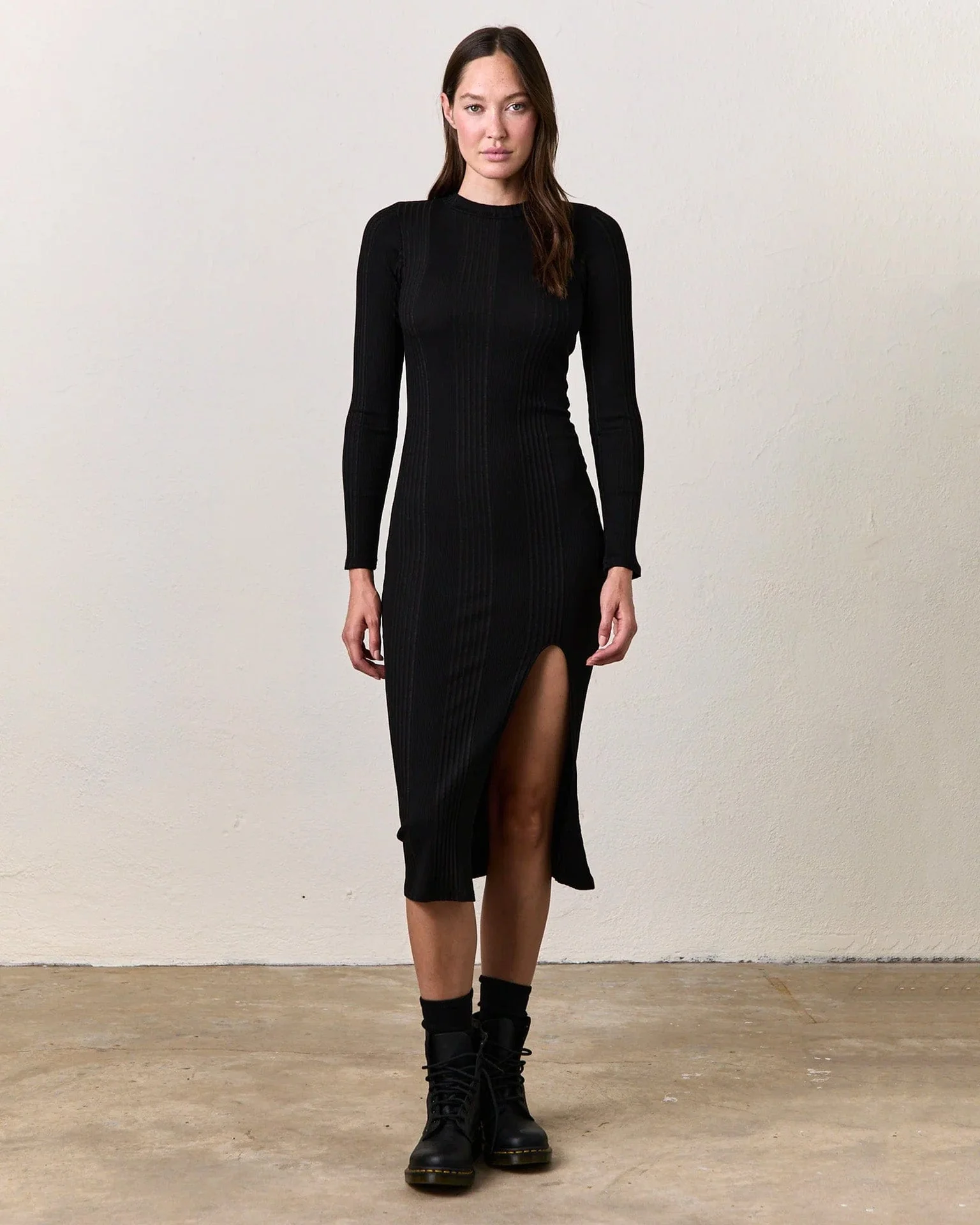 Cari Rib Fitted Dress in Black