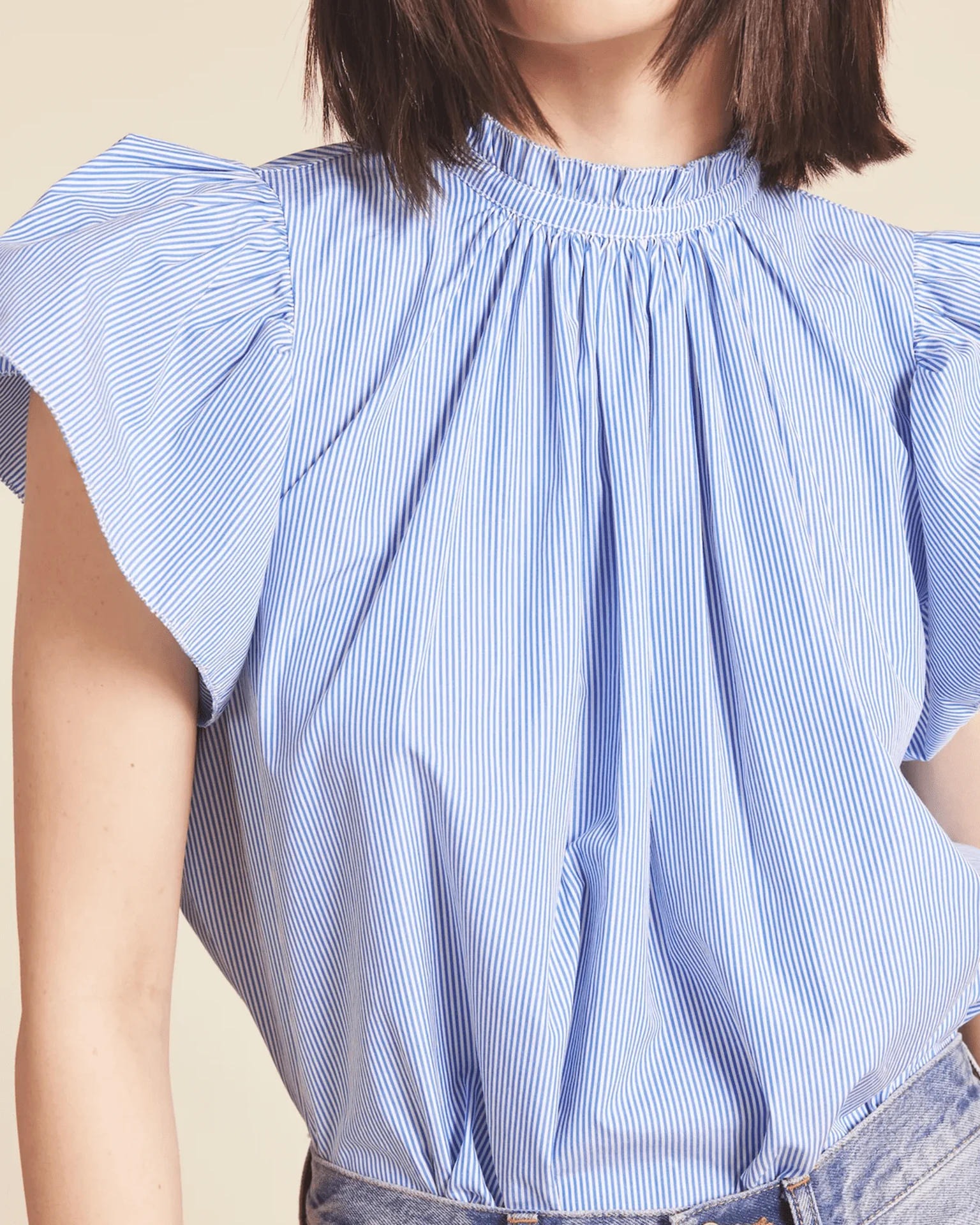Carla Highneck Shirt in Blue/White Stripe - Image 2
