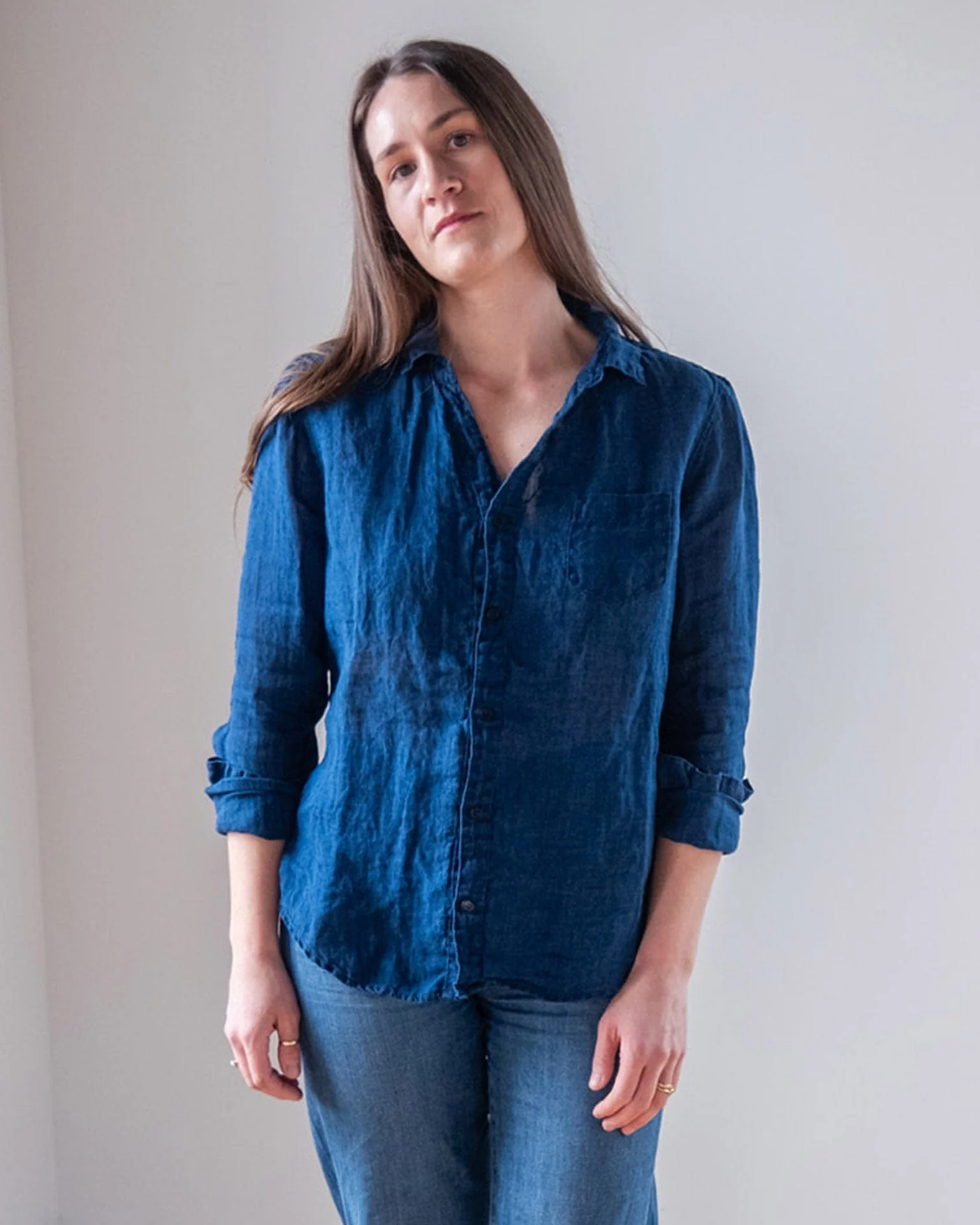 Carrie Fitted Blouse in Indigo