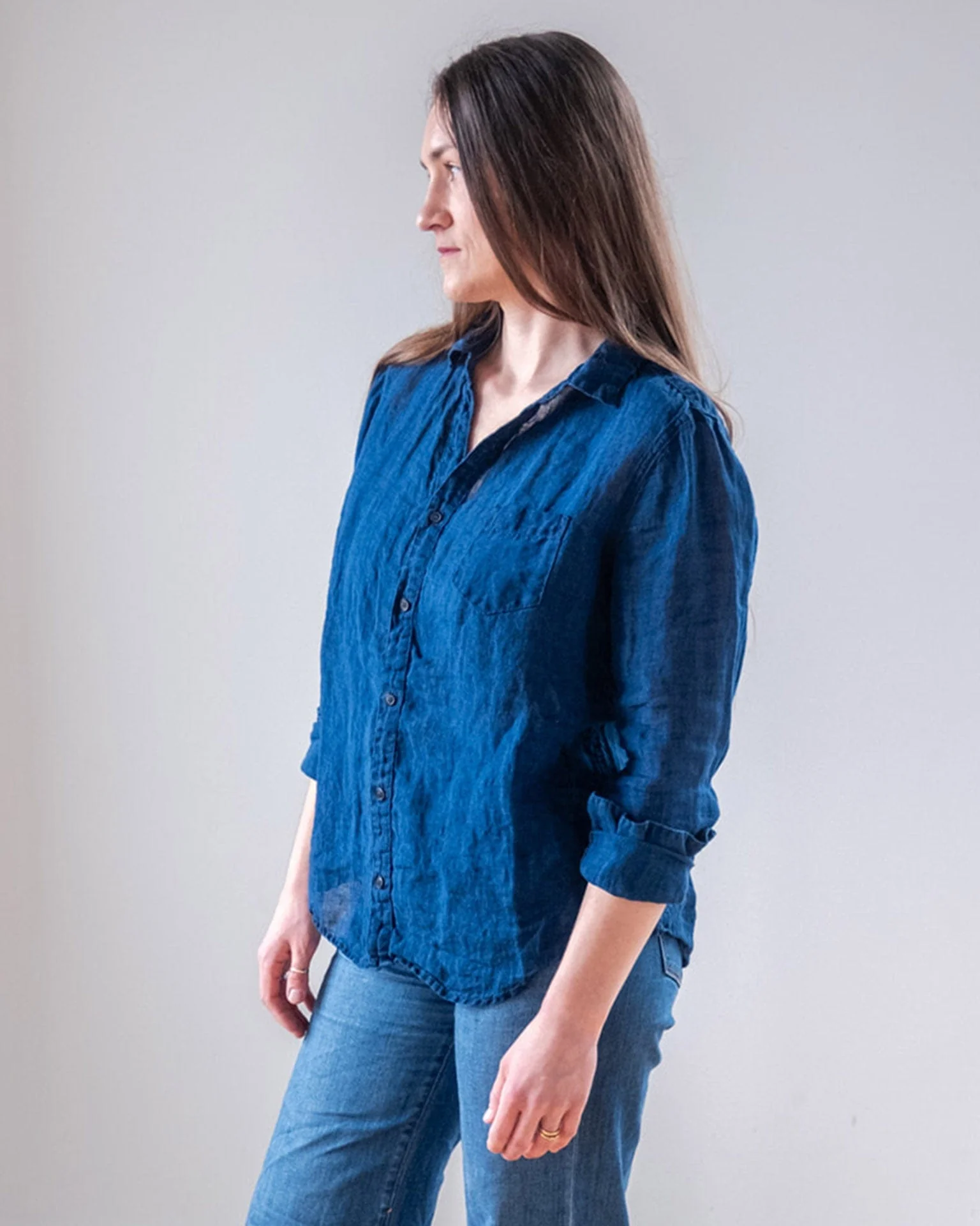 Carrie Fitted Blouse in Indigo - Image 2