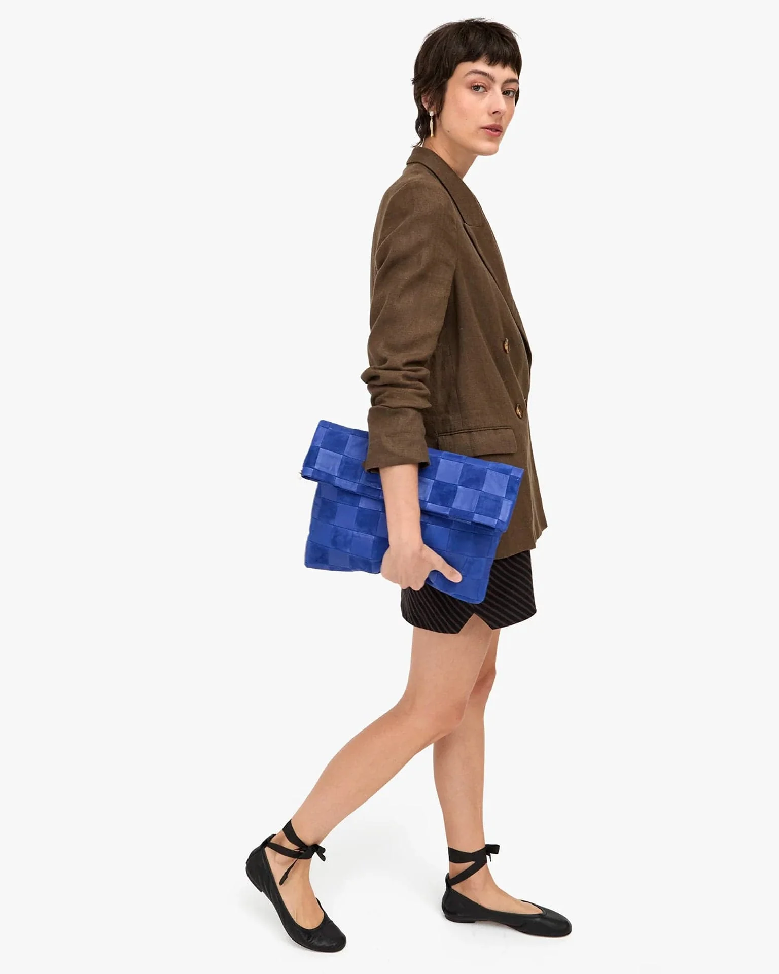 Carryall Clutch w/ Tabs - Nappa & Suede Checker in Lagoon - Image 2