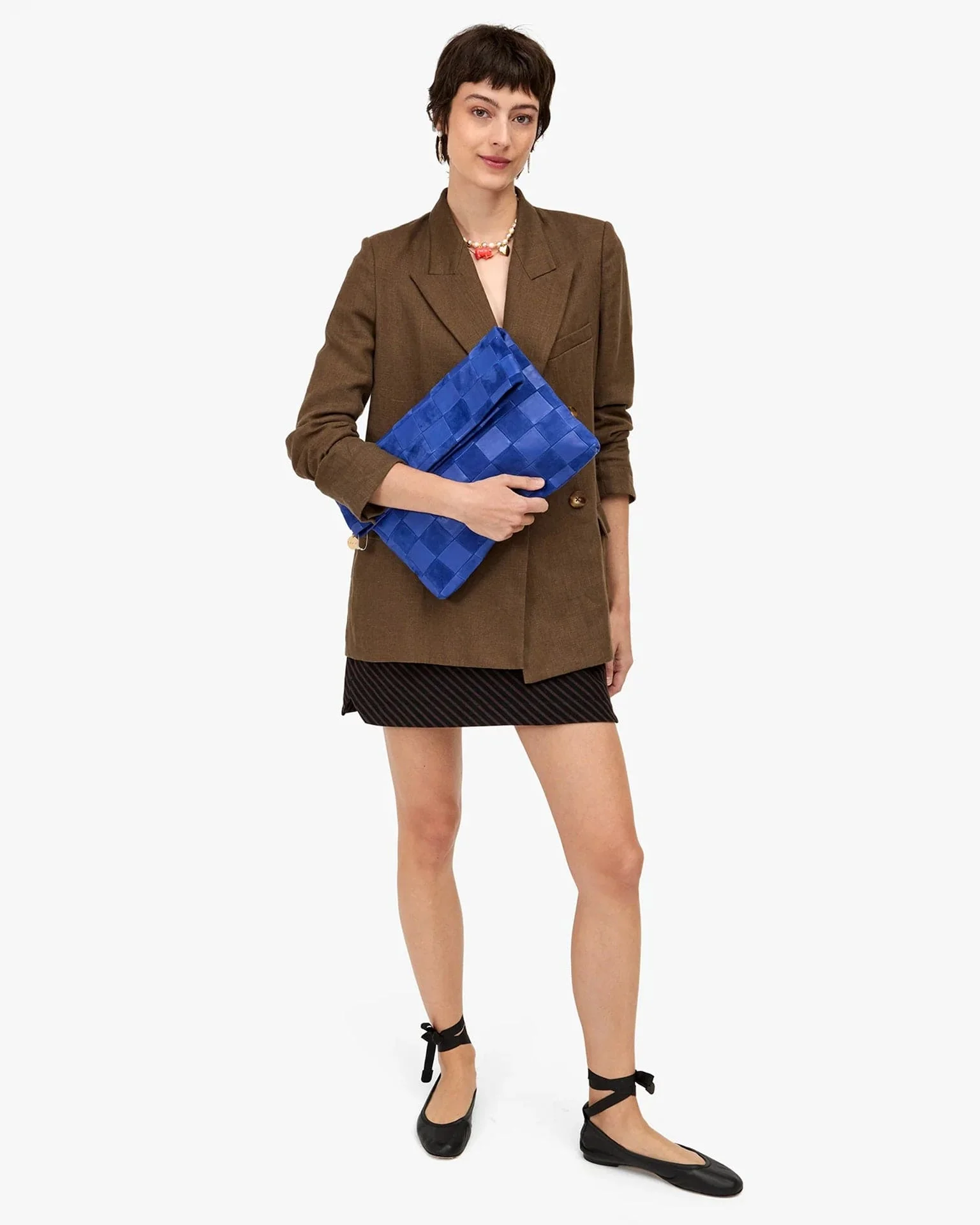 Carryall Clutch w/ Tabs - Nappa & Suede Checker in Lagoon - Image 5