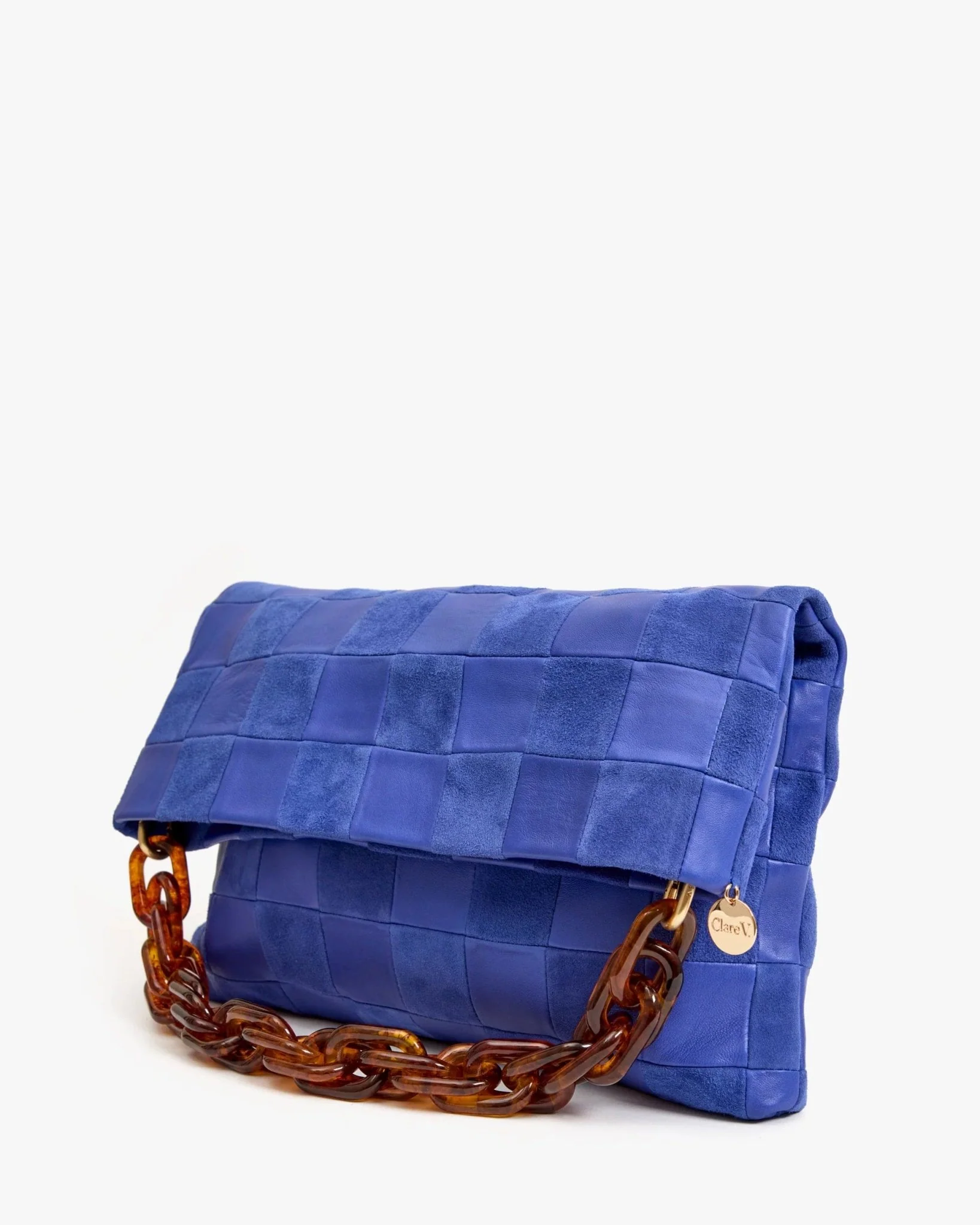 Carryall Clutch w/ Tabs - Nappa & Suede Checker in Lagoon - Image 6