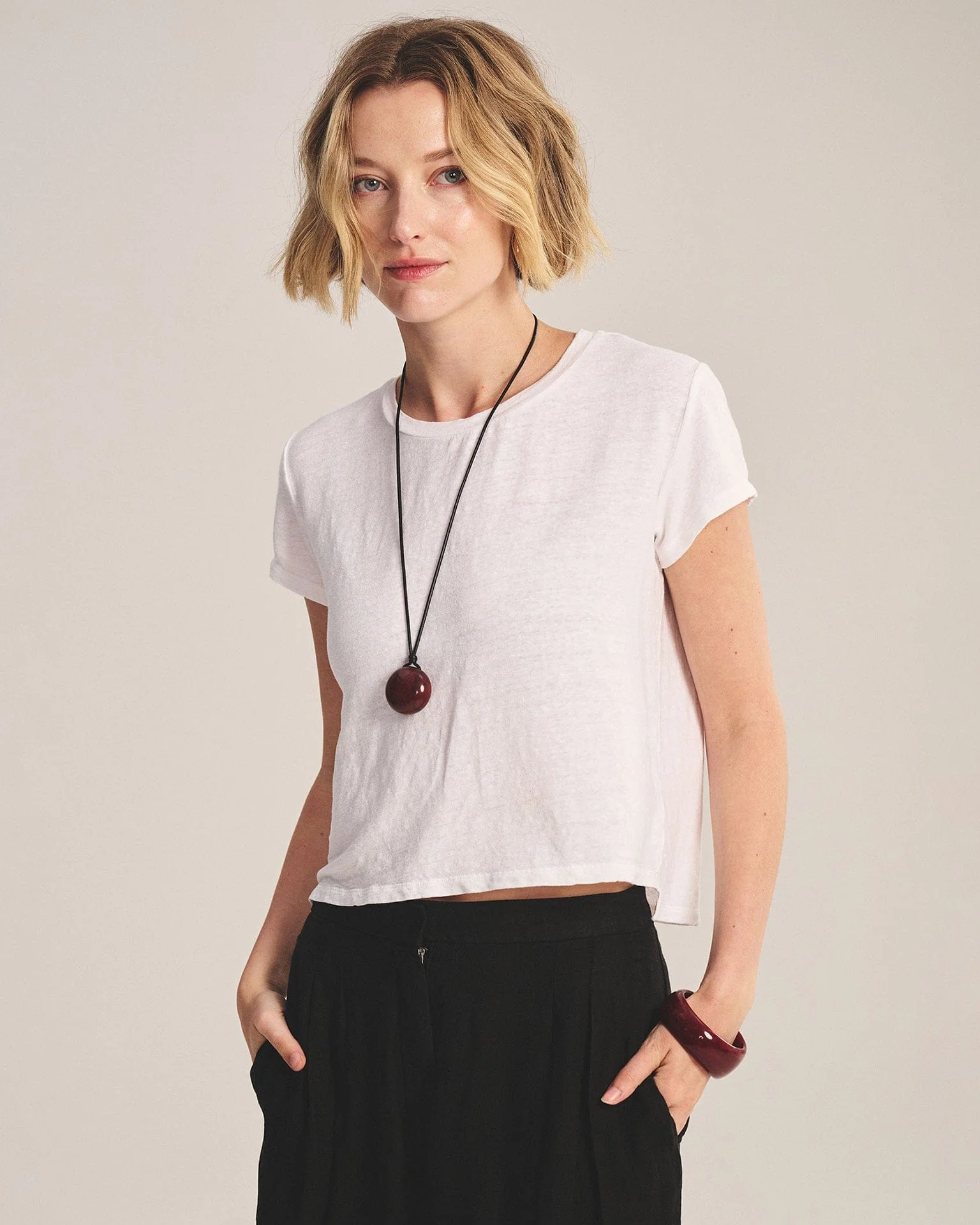 Casey Short Sleeve Crew Neck Top in White
