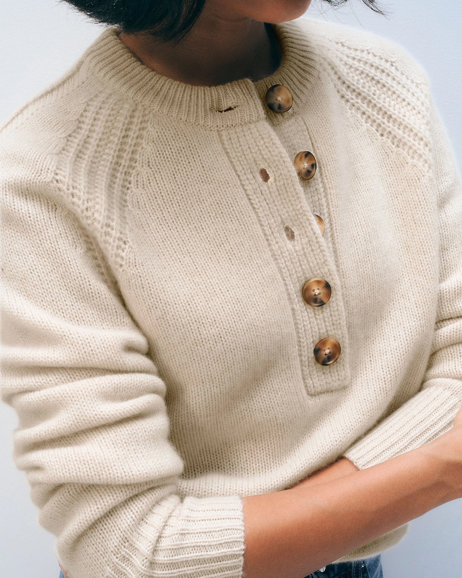 Cashmere Luxe Henley in Natural Heather - Image 3