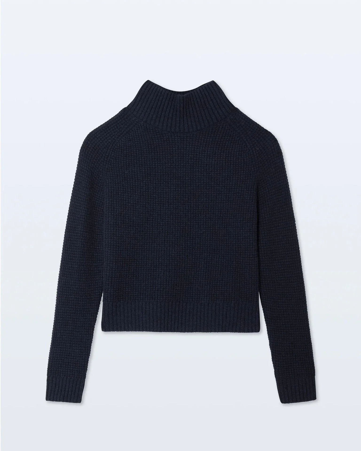 Cashmere Luxe Waffle Standneck in Deep Navy - Image 4