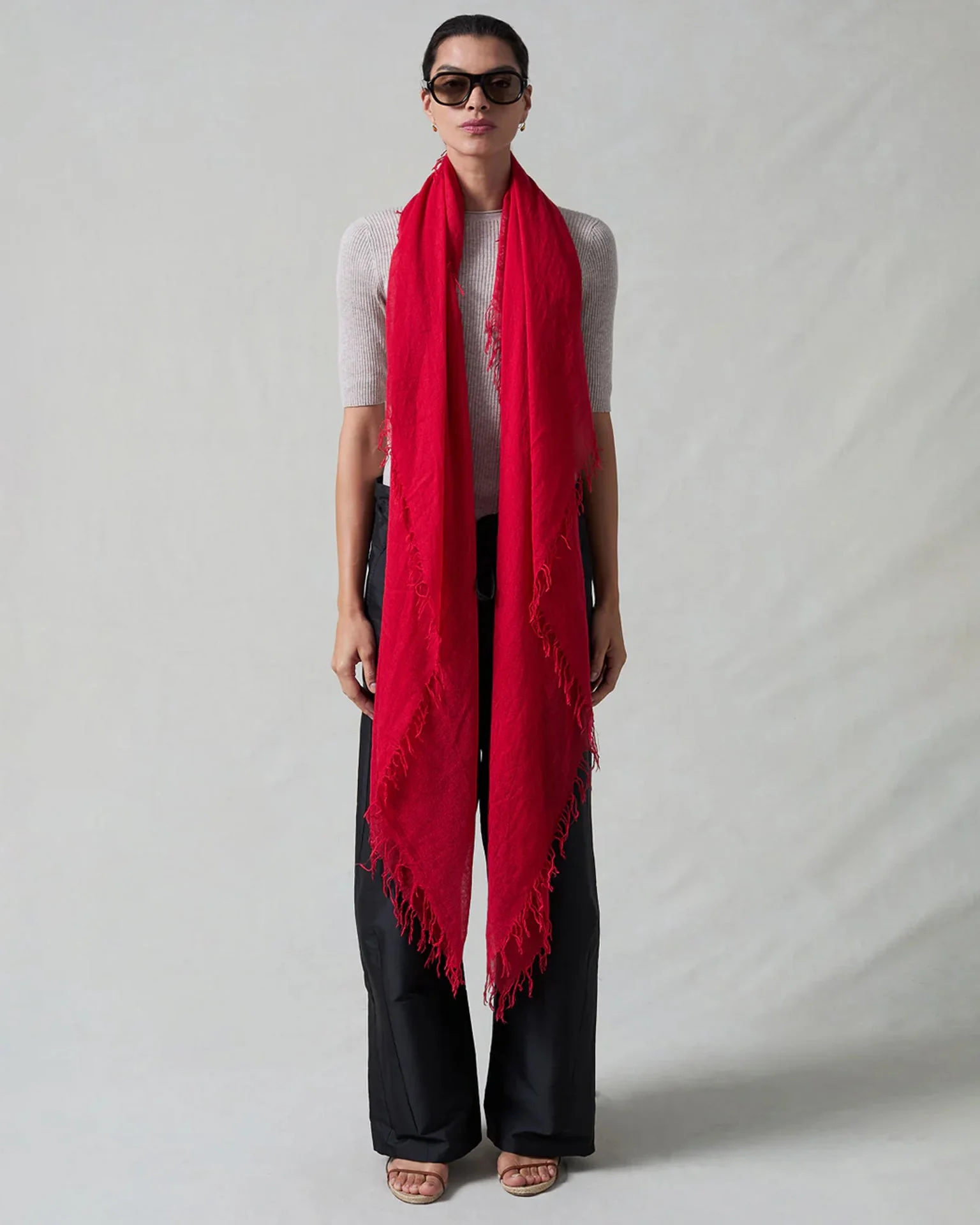 Cashmere & Silk Scarf in Barbados Cherry - Image 2