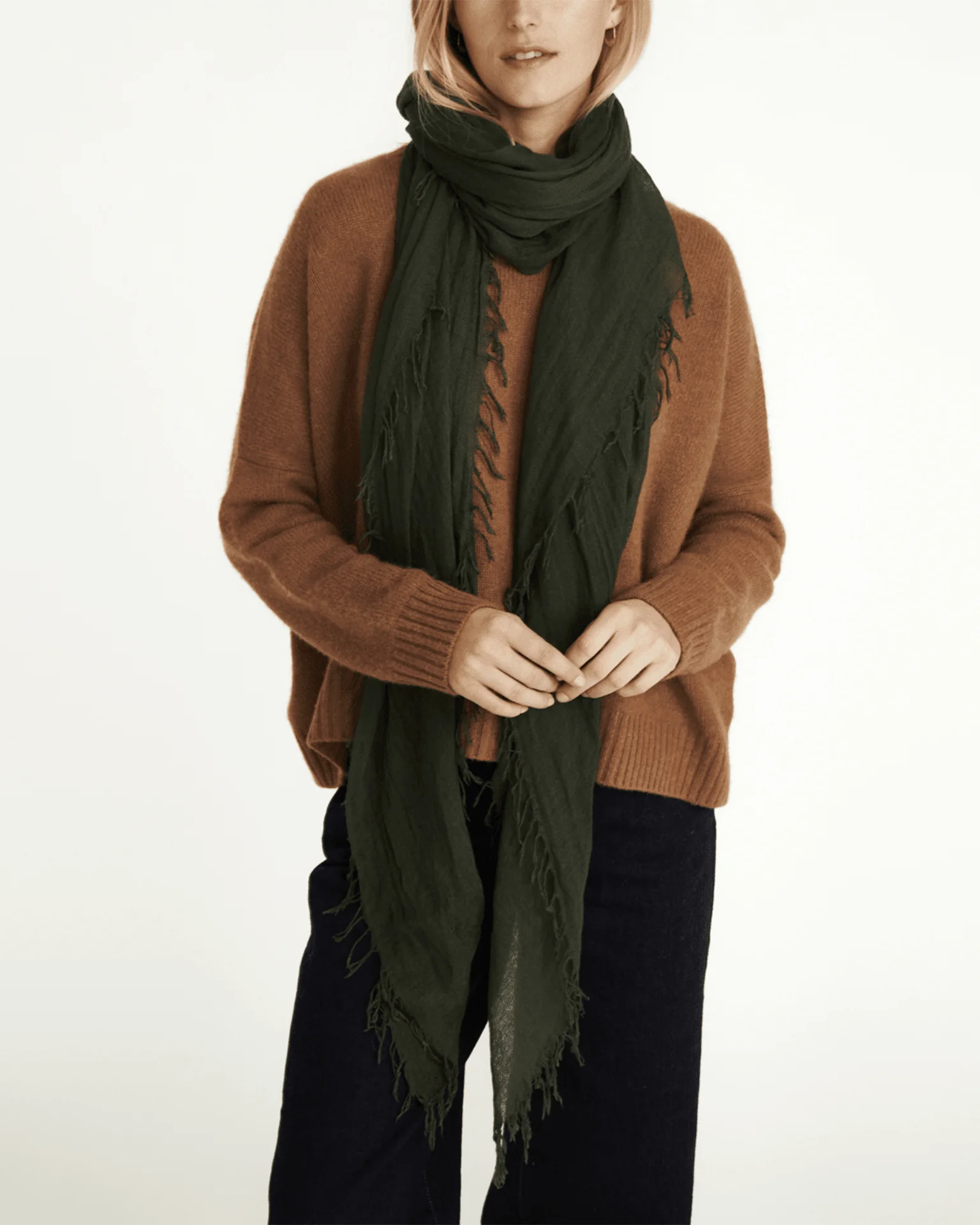 Cashmere & Silk Scarf in Kombu Green - Image 2
