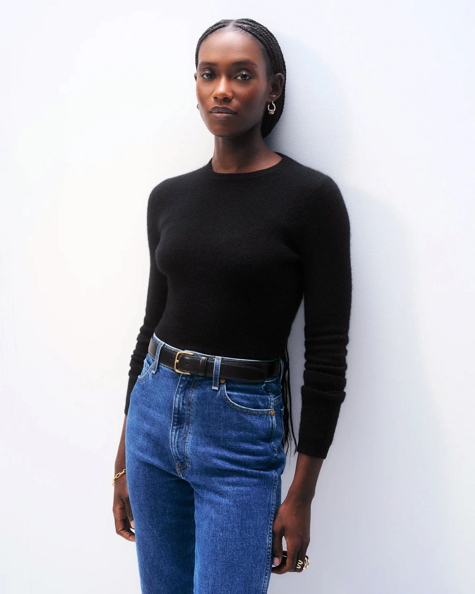Cashmere Slim Stretch Crew in Black