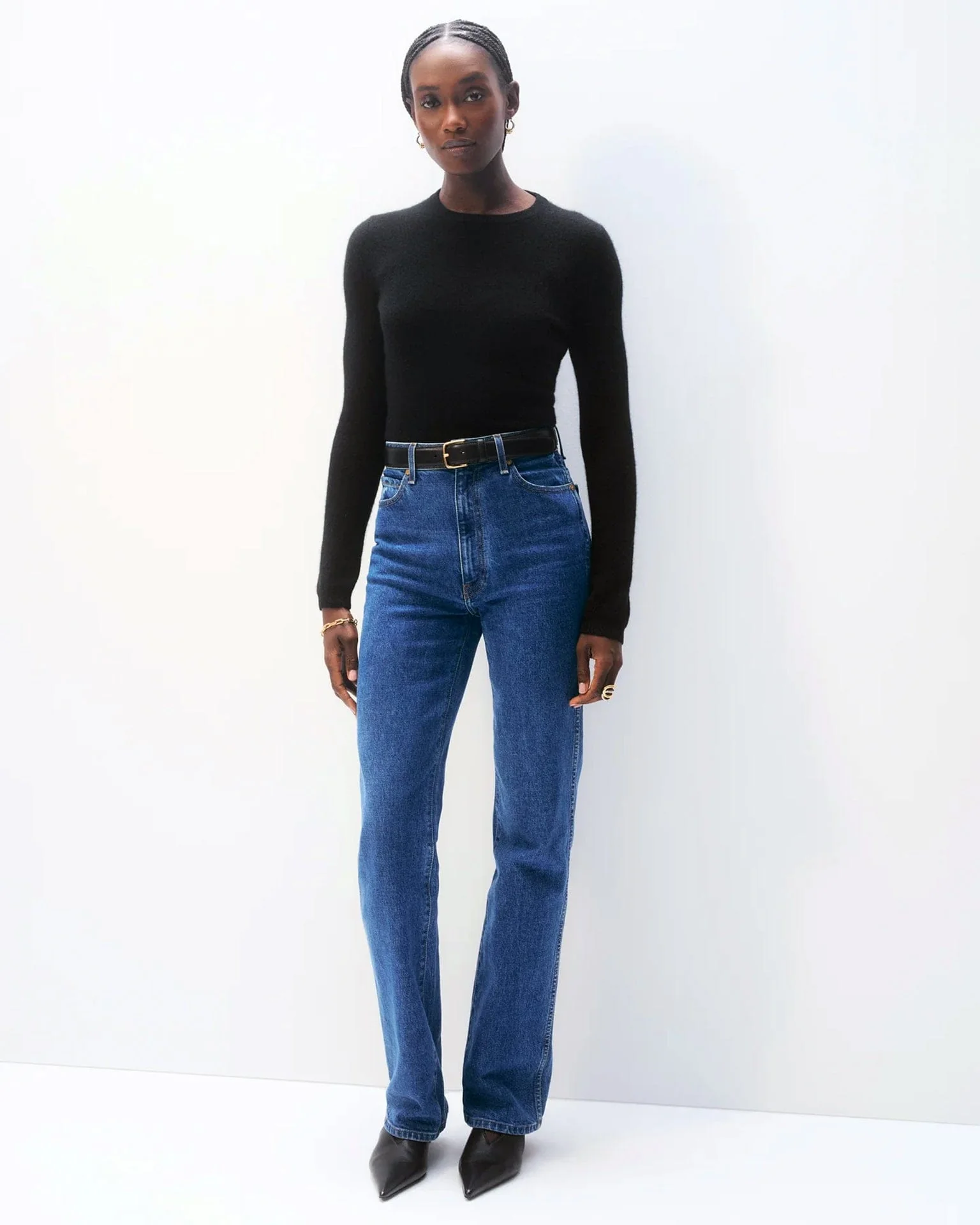 Cashmere Slim Stretch Crew in Black - Image 2