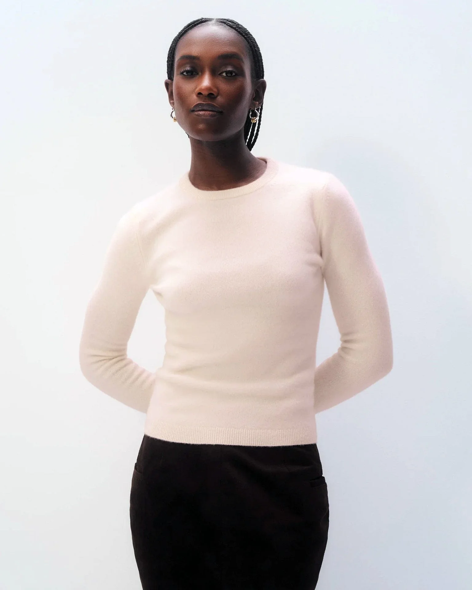 Cashmere Slim Stretch Crew in Pink Sand