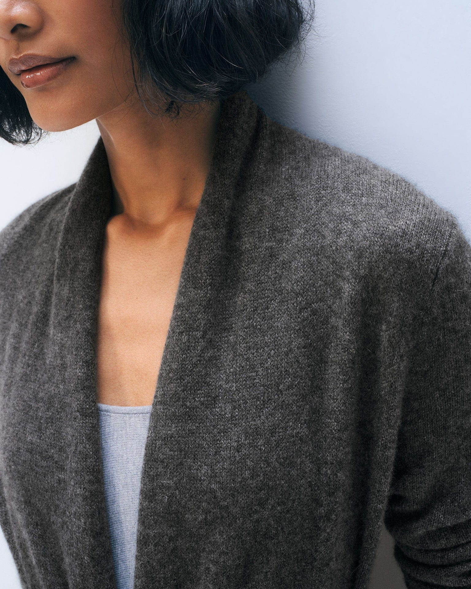 Cashmere Trapeze Cardigan in Dark Slate Heather - Image 3