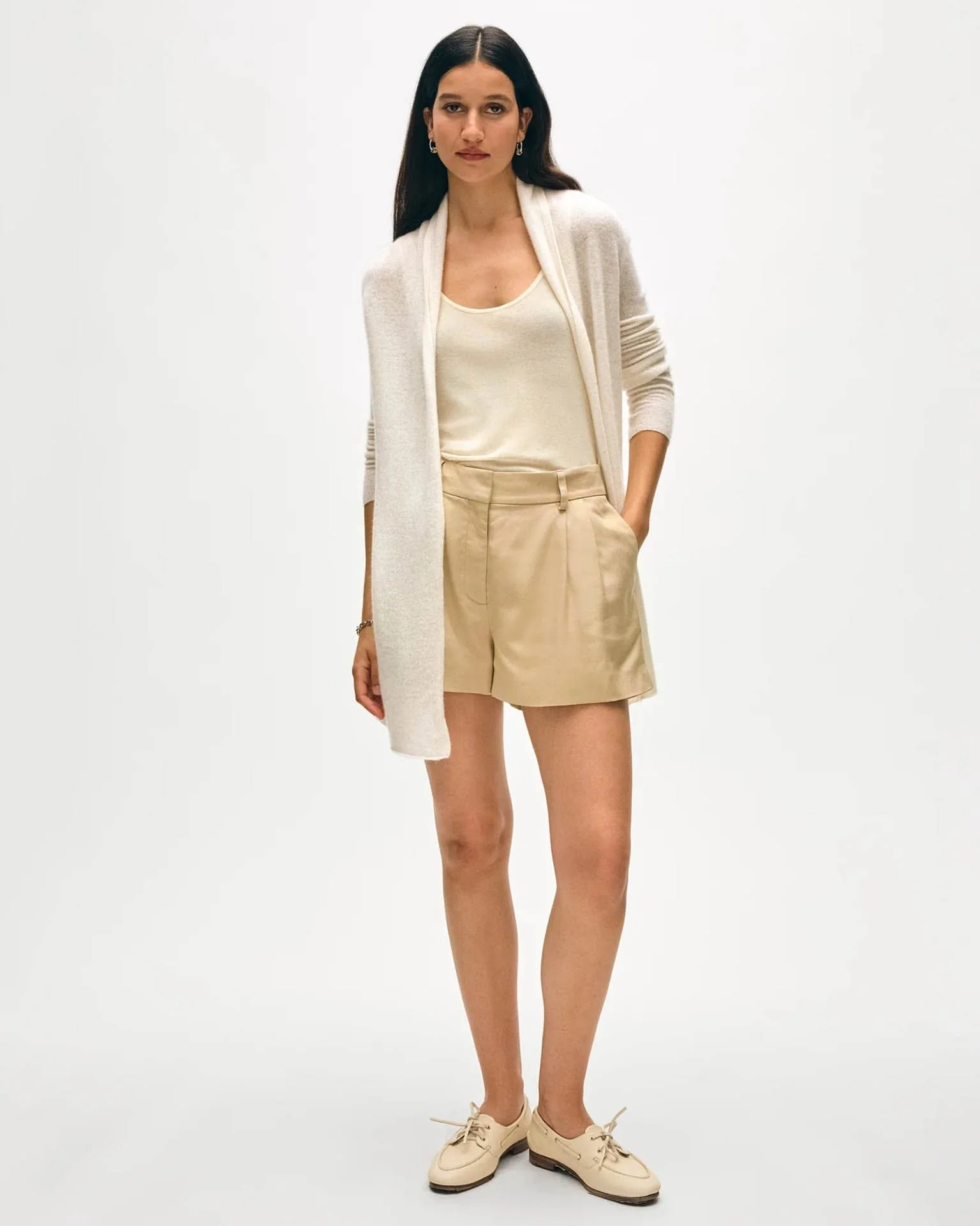 Cashmere Trapeze Cardigan in Soft White - Image 2
