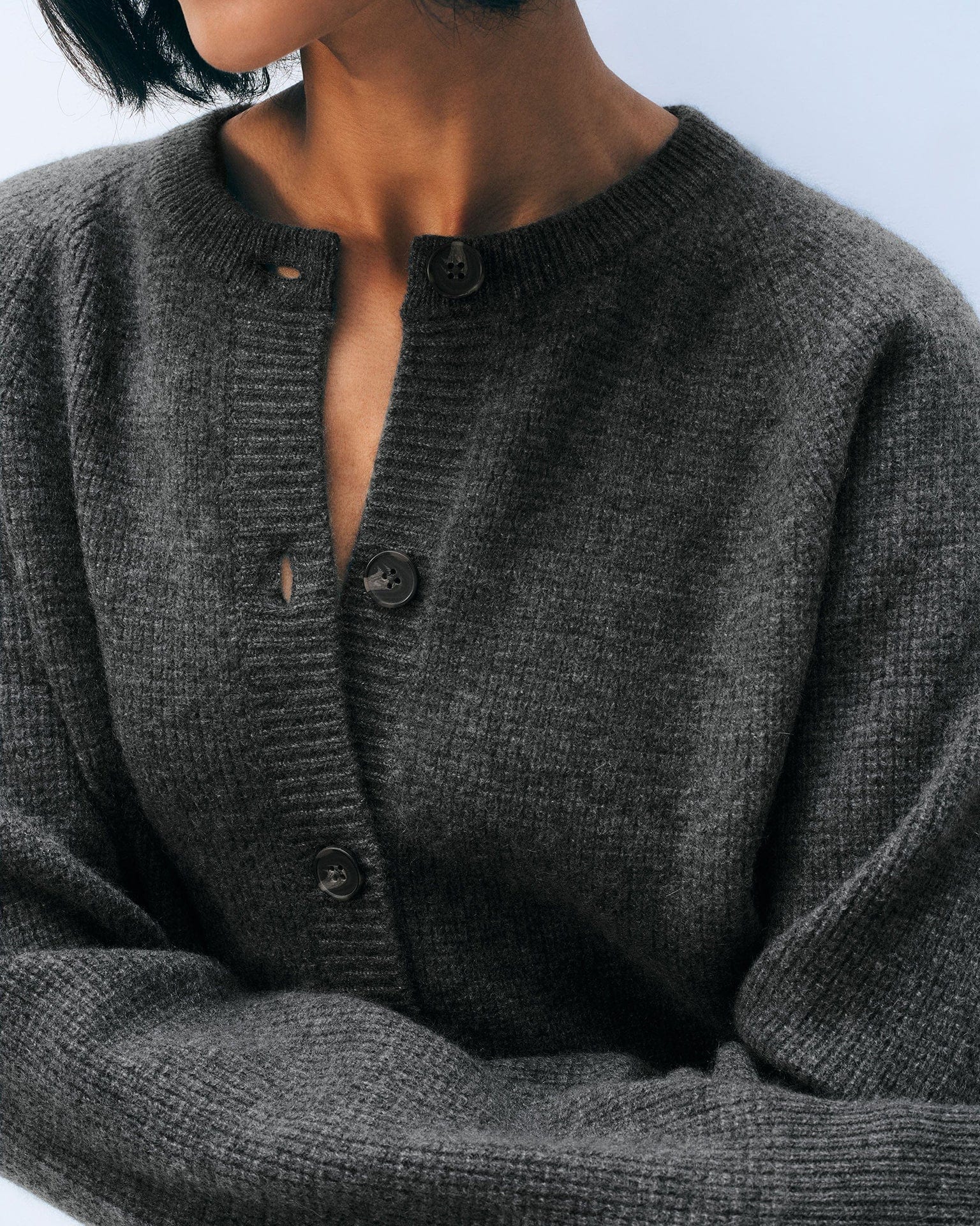 Cashmere Waffle Cardigan in Dark Slate Heather - Image 3
