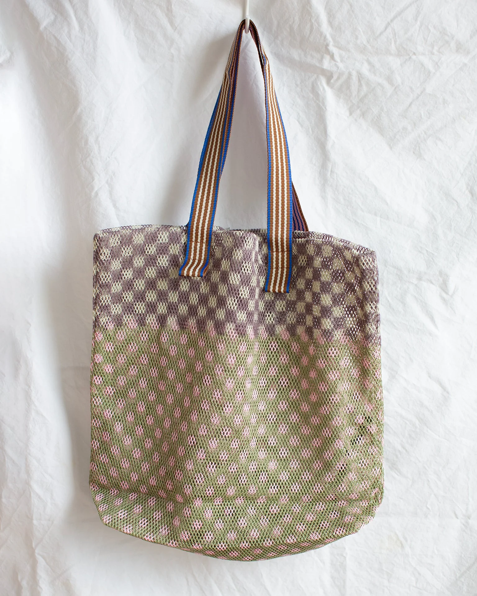 Checks & Dots Large Tote in Moss