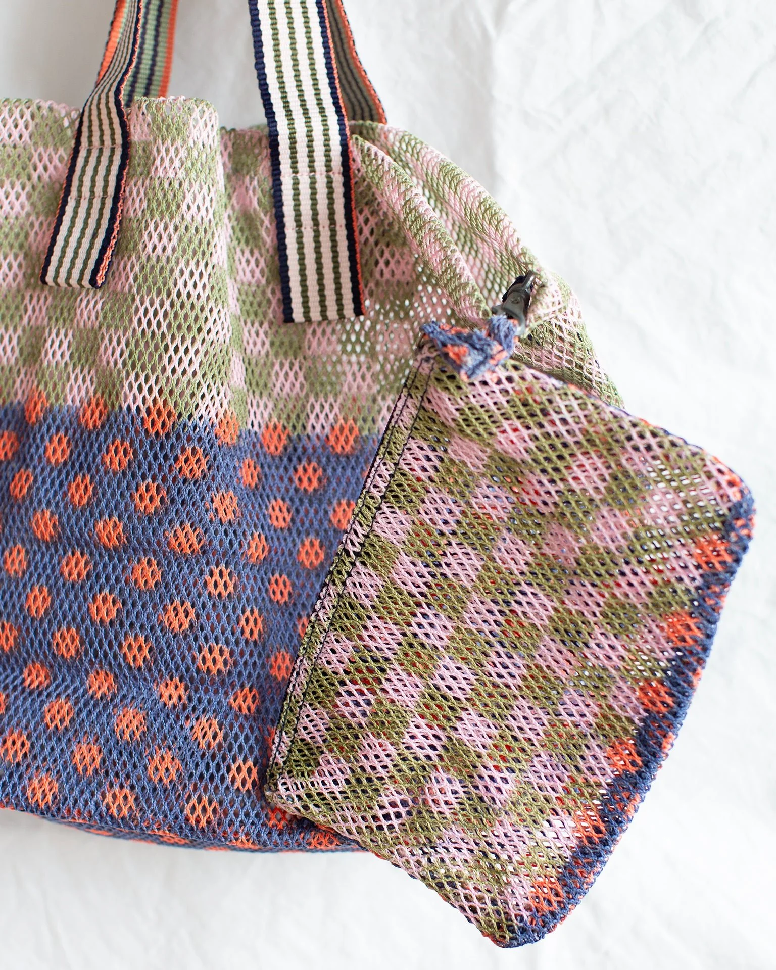 Checks & Dots Small Tote in Rosso - Image 3