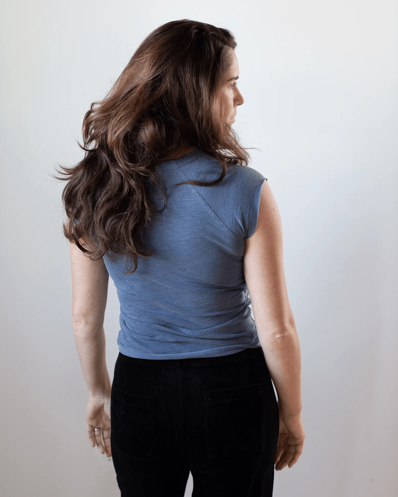 Chloe Fitted Slub Jersey Muscle Tee in Faded Indigo - Image 3