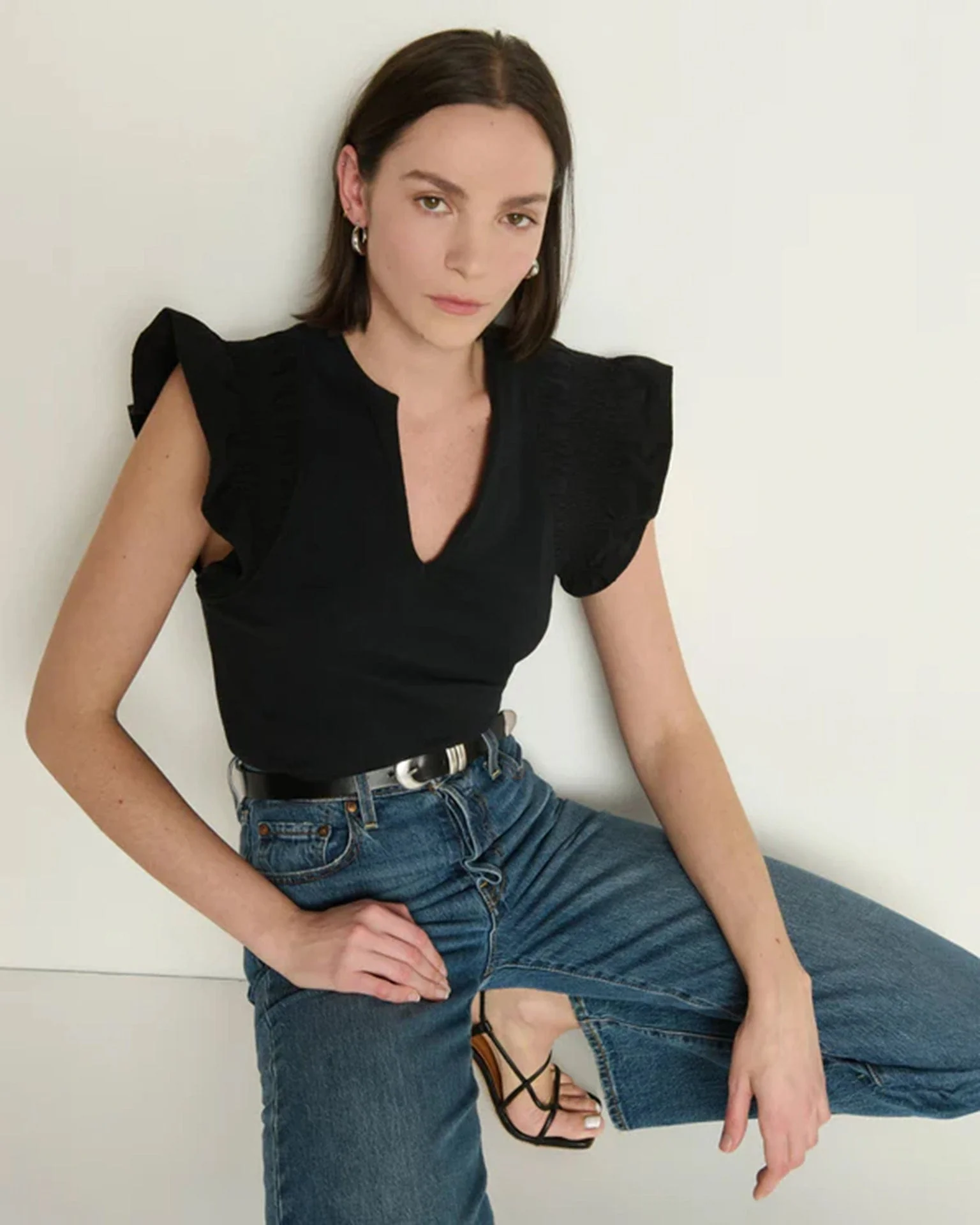 Christa Ruffle Sleeve Top in Jet Black - Image 2