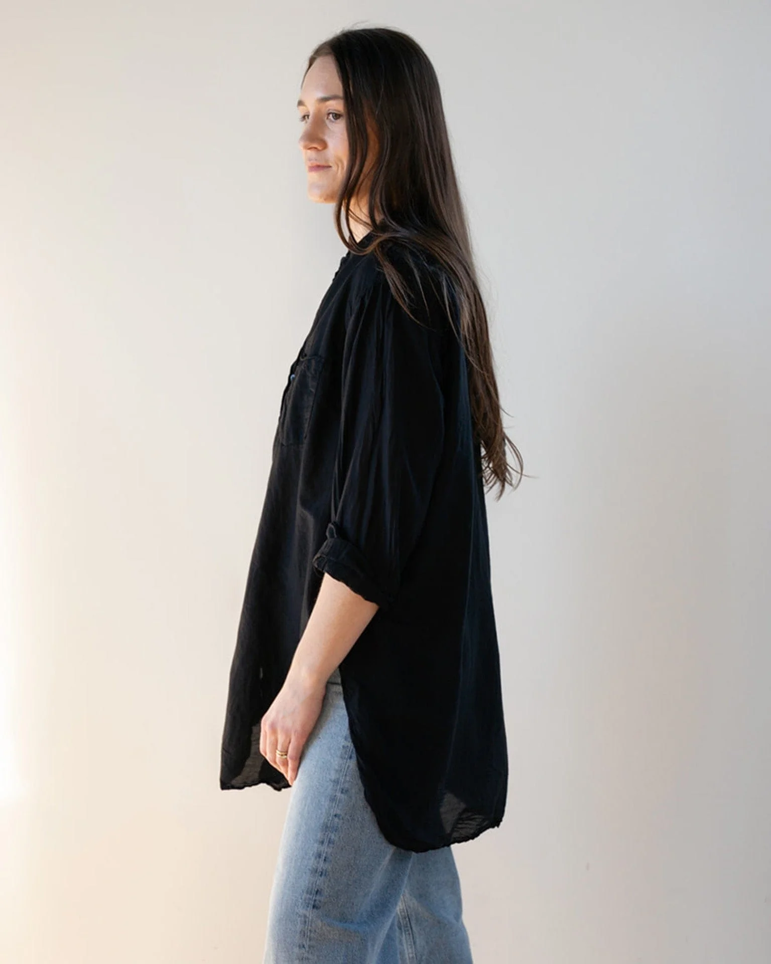 Ciel Tunic Blouse in Black Cotton Silk - Image 2