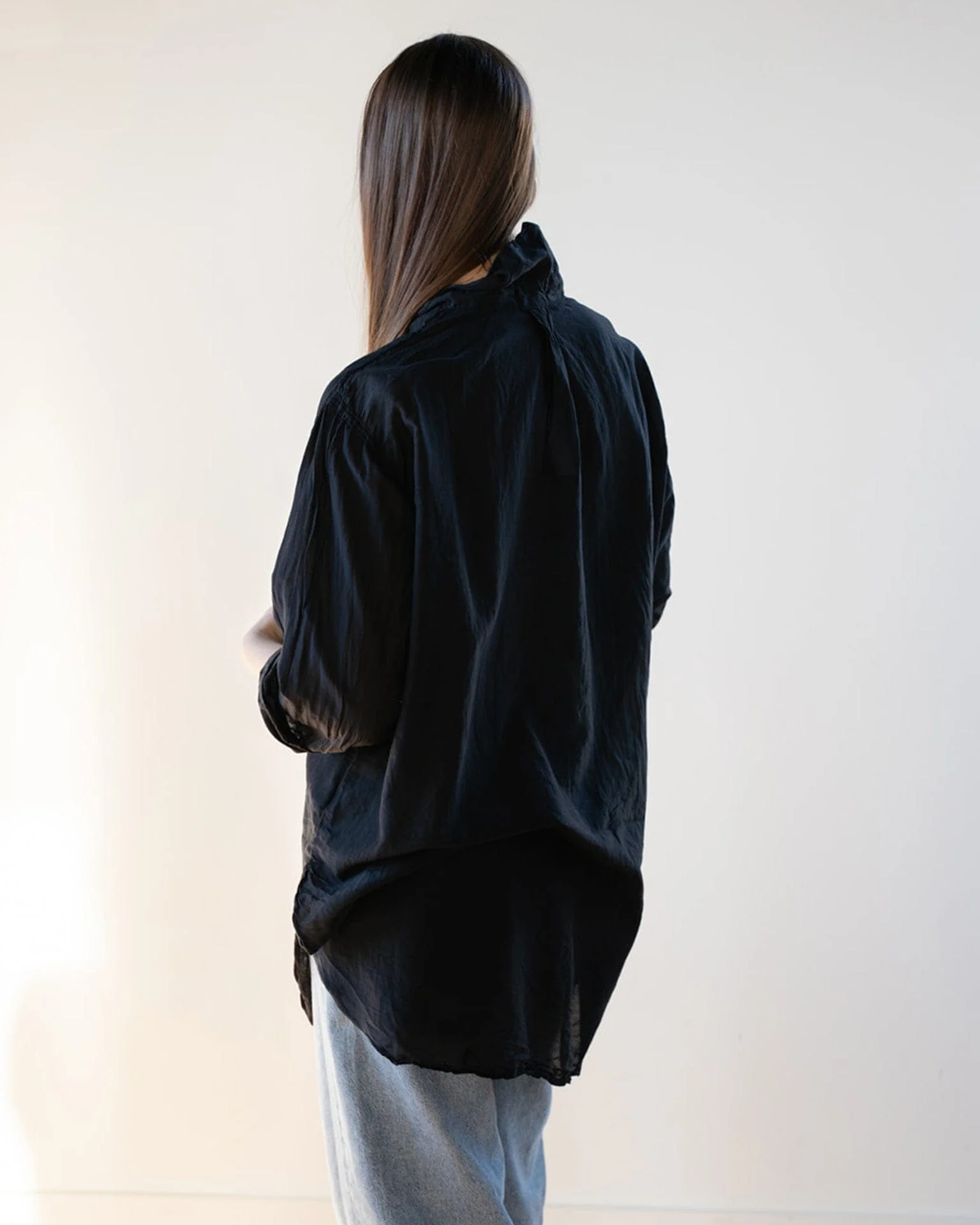Ciel Tunic Blouse in Black Cotton Silk - Image 3