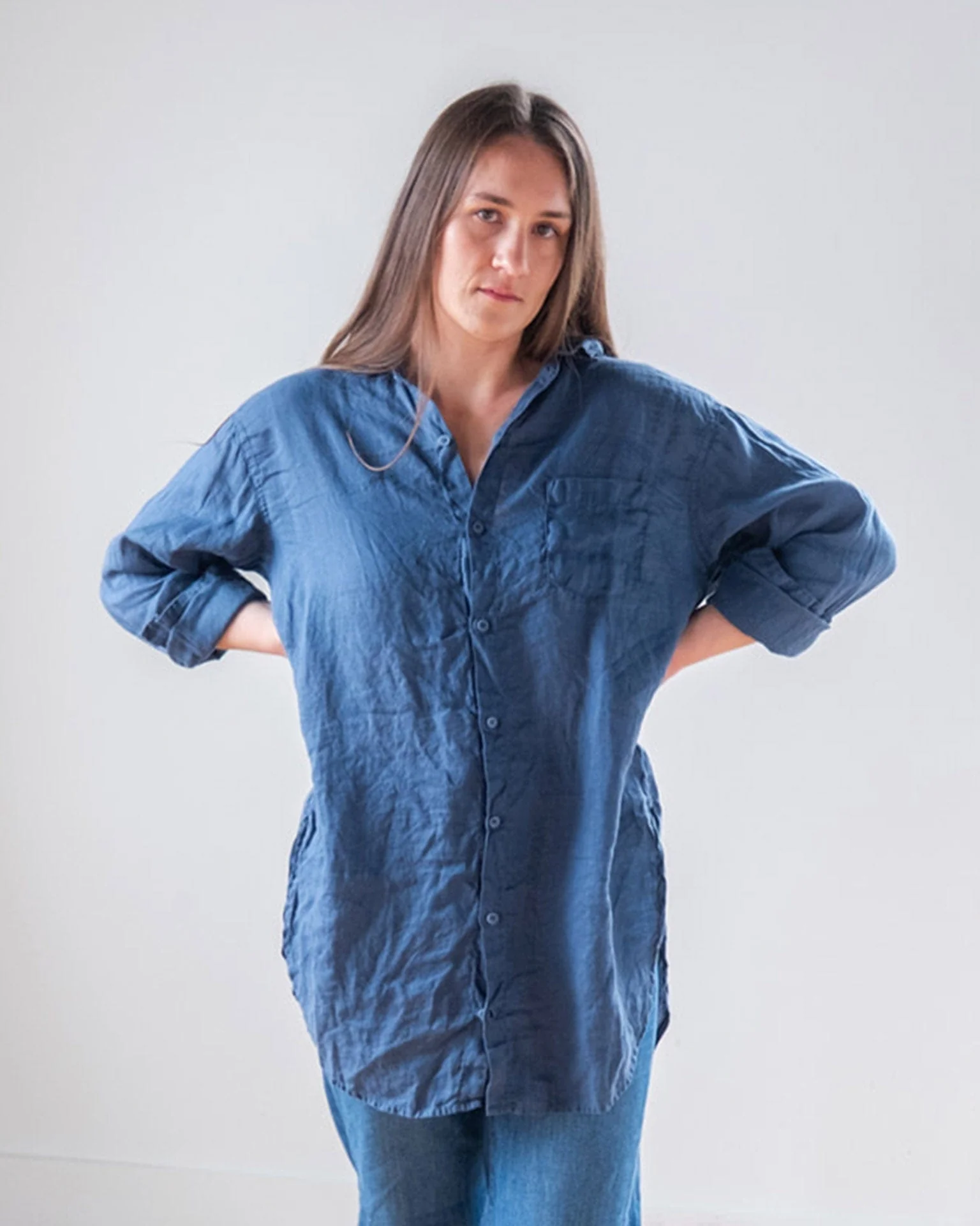 Ciel Tunic Blouse in Moonlit Ocean Linen