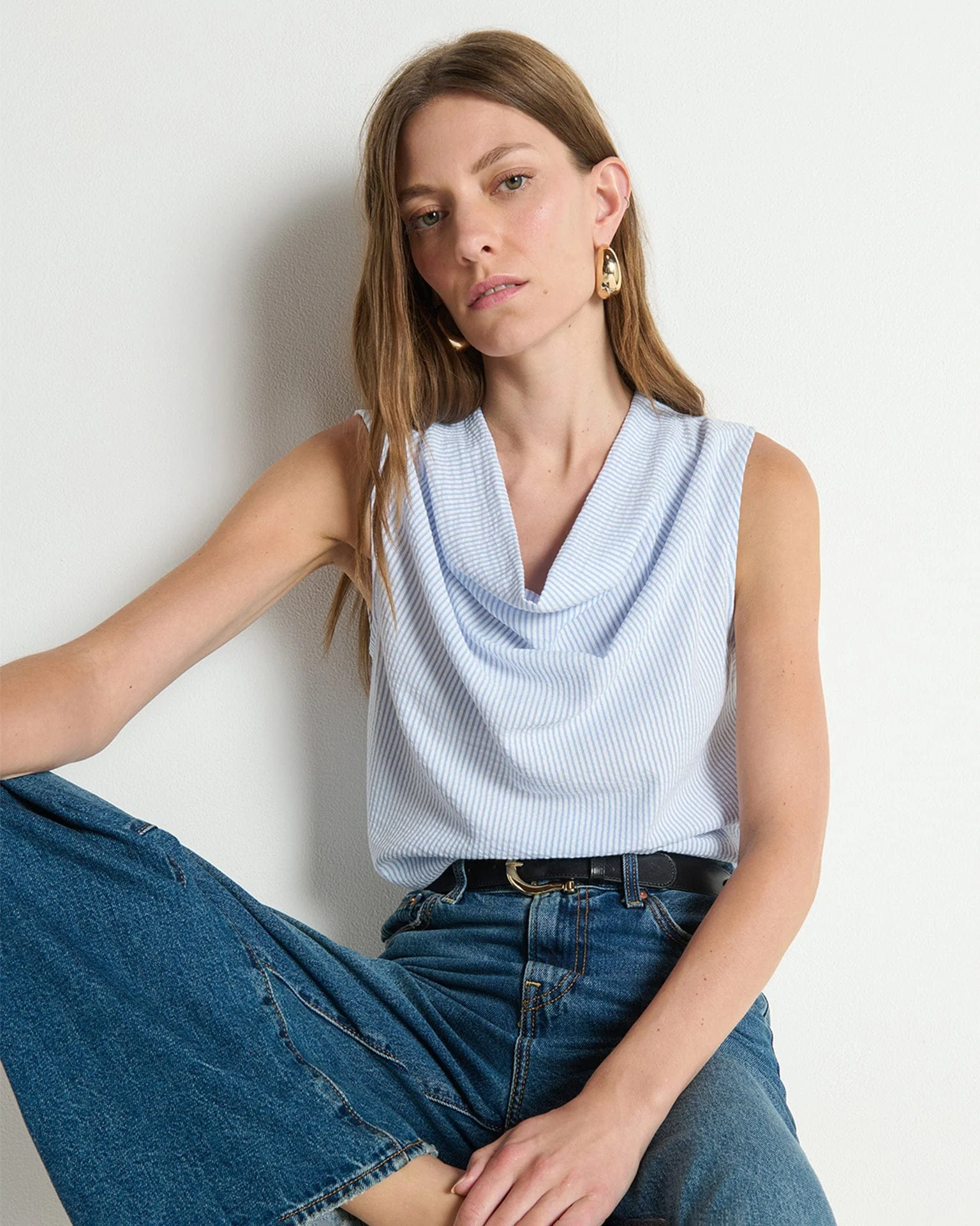 Cille Cowl Neck Tank in Mini Stripe