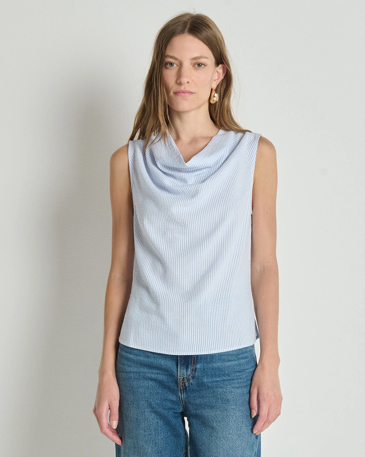 Cille Cowl Neck Tank in Mini Stripe - Image 2