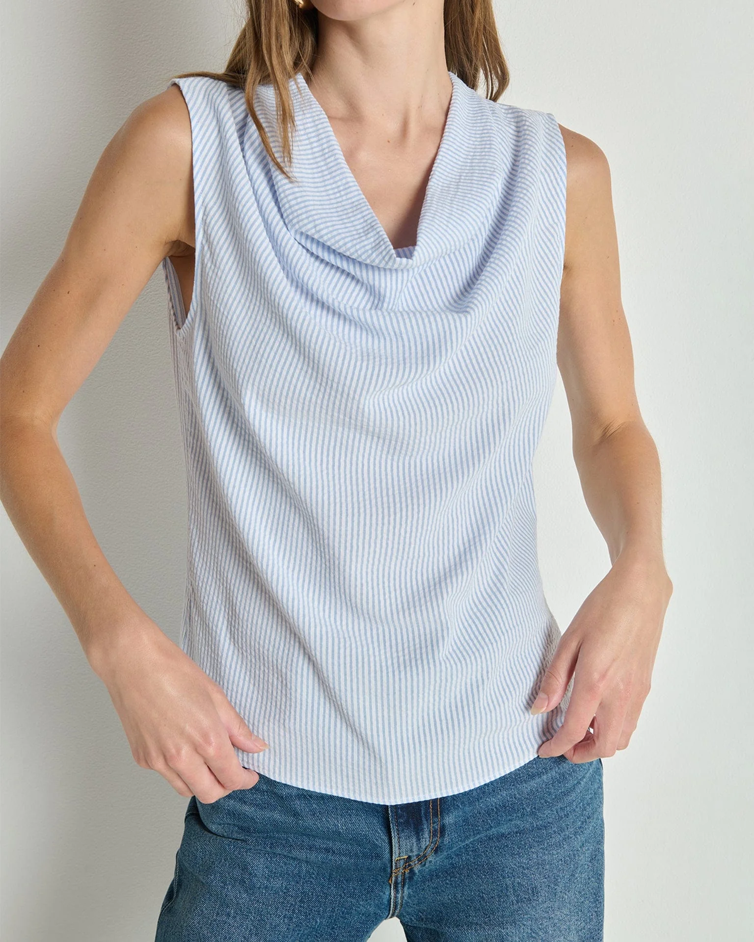 Cille Cowl Neck Tank in Mini Stripe - Image 3