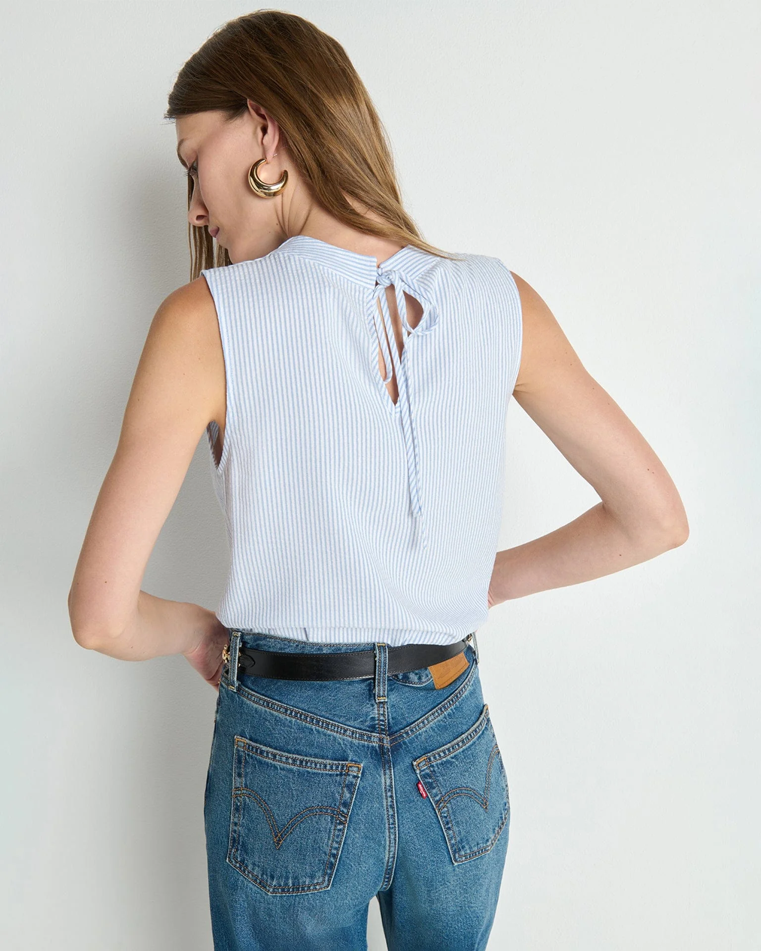Cille Cowl Neck Tank in Mini Stripe - Image 4