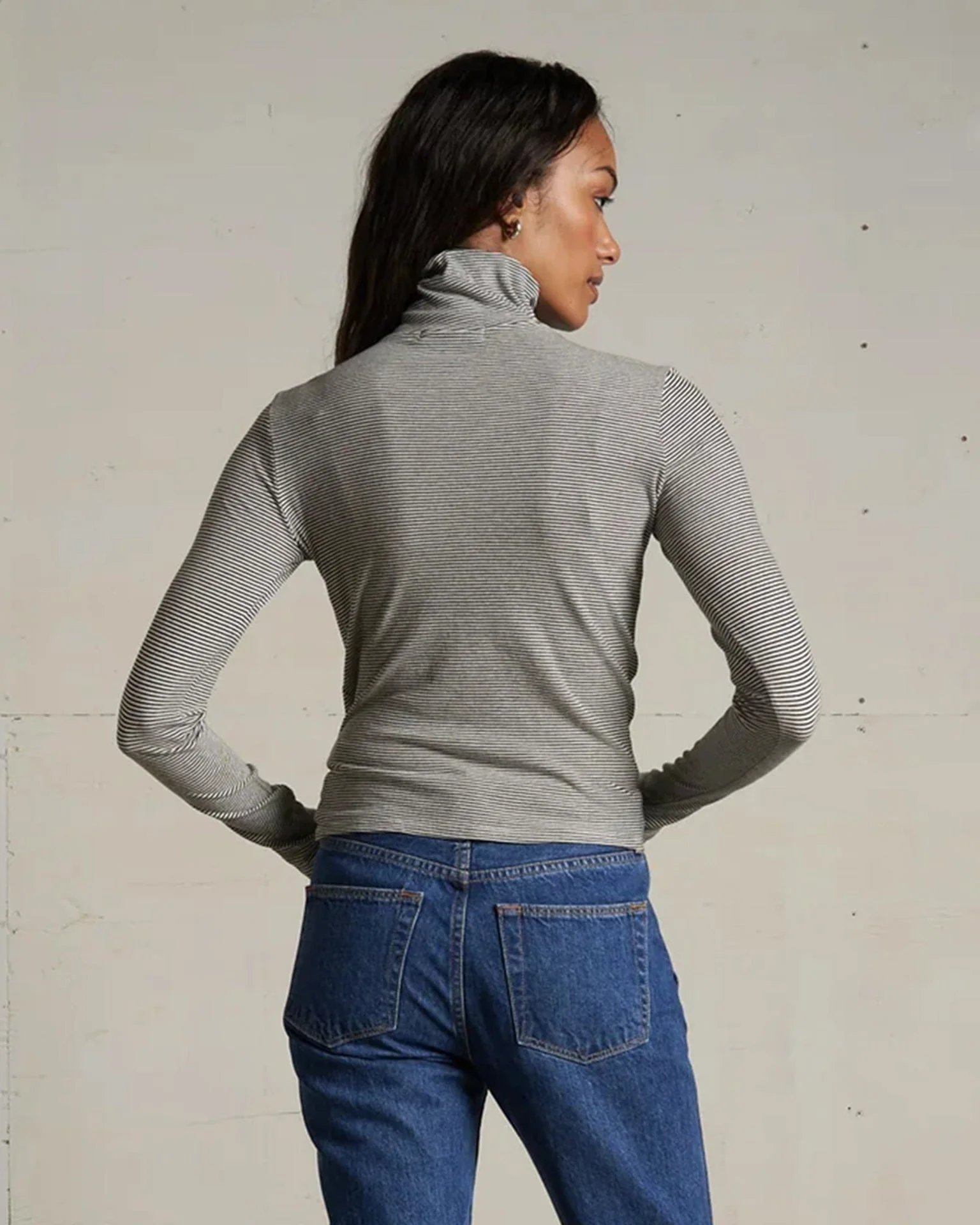 Cindy Stripe Jersey Turtleneck in Ivory/Black - Image 3