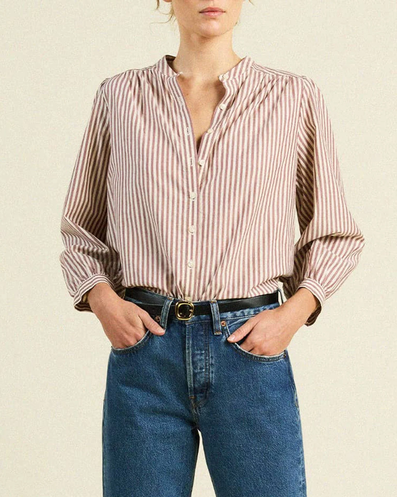 Clara Blouse in Burgundy Stripe
