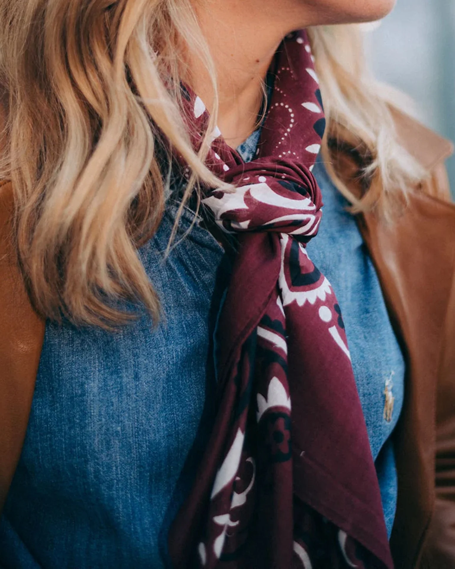 Classic Cotton Bandana in Bordeaux - Image 3