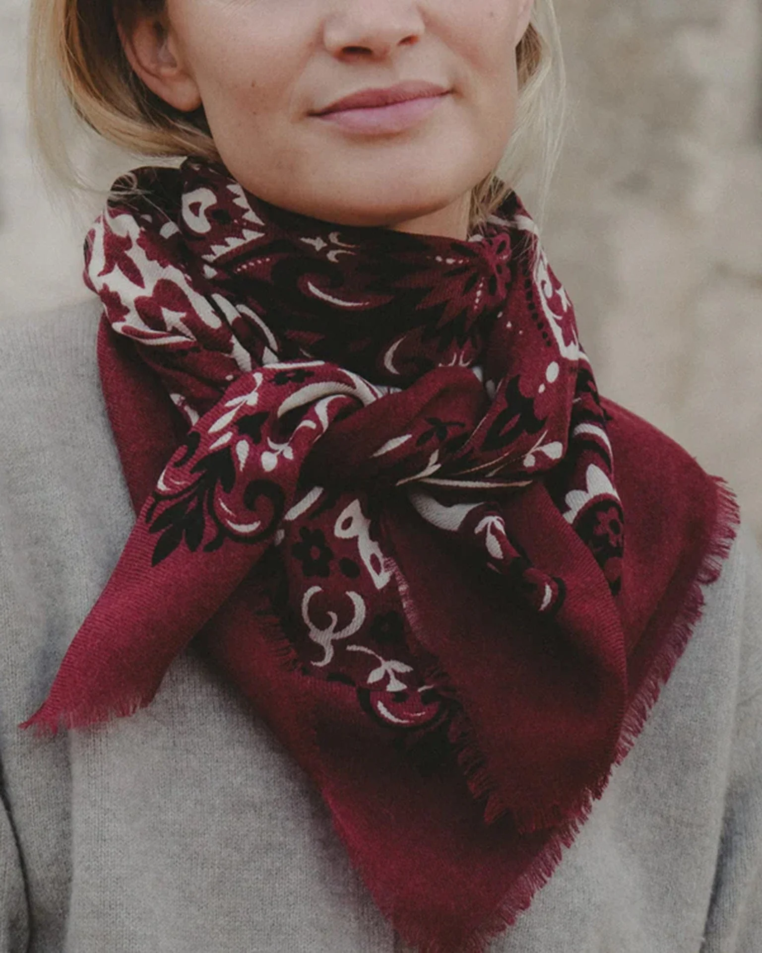 Classic Wool & Silk Bandana in Bordeaux